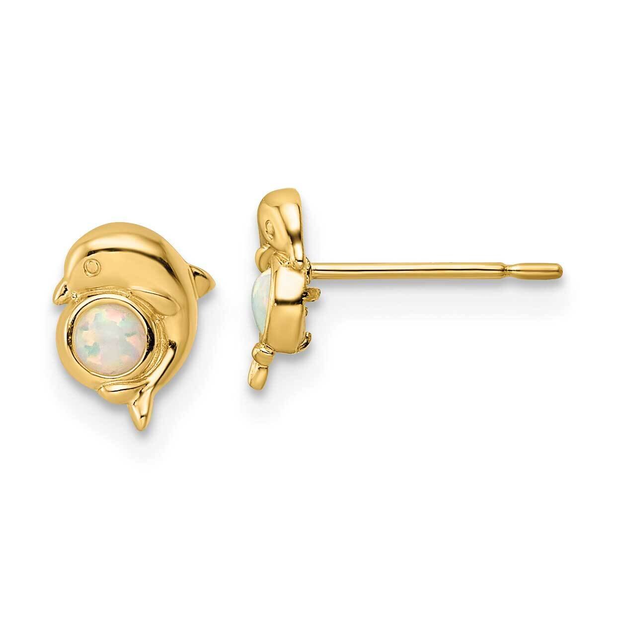 Created Opal Dolphin Post Earrings 14k Gold SE3020