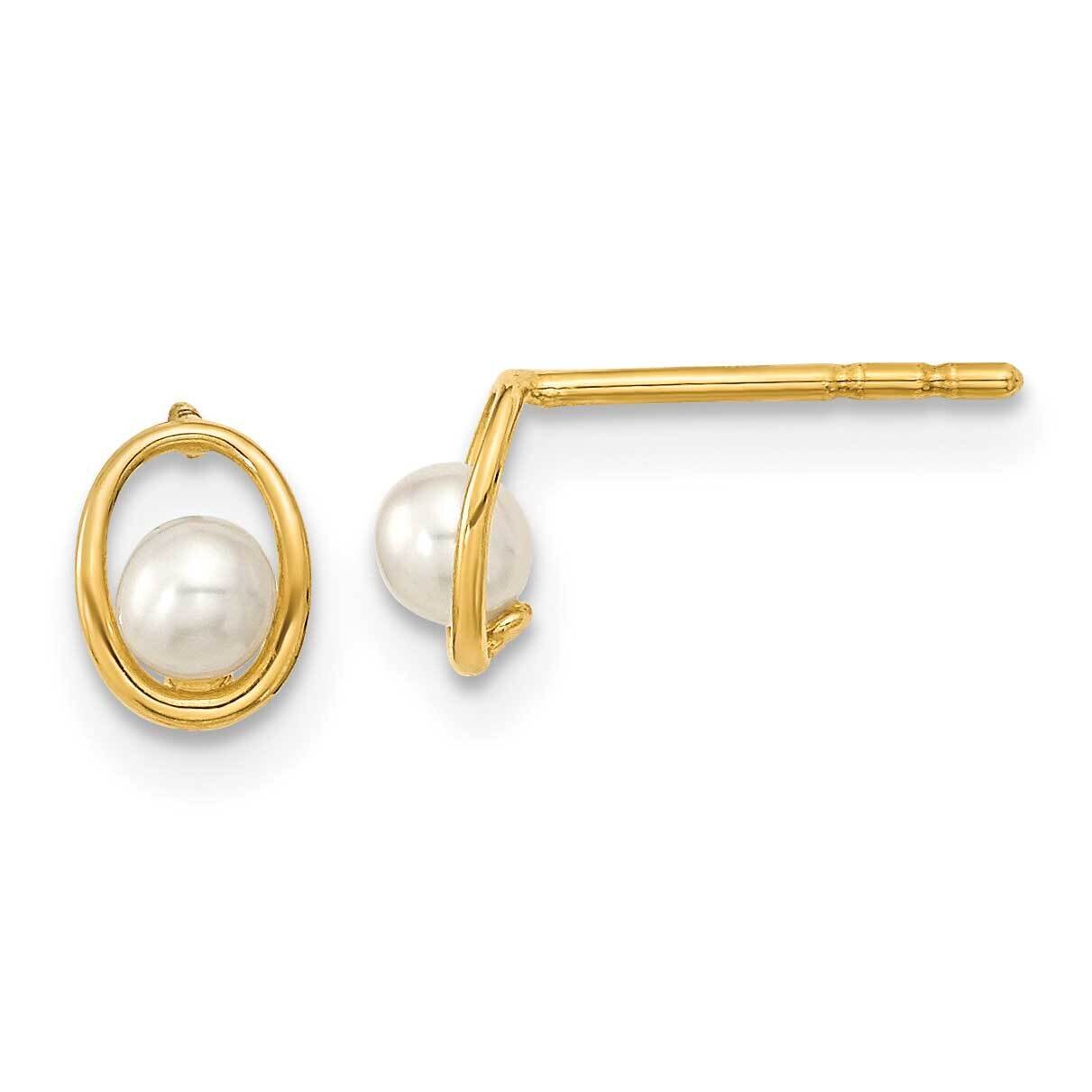 Oval with Fw Cultured Pearl Post Earrings 14k Gold Polished SE3039