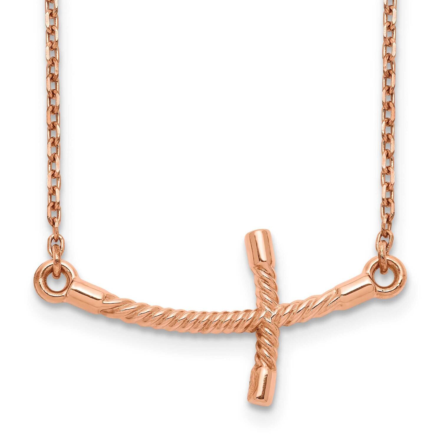 Sideways Curved Twist Cross Necklace 14k Rose Gold Large SF2091-19