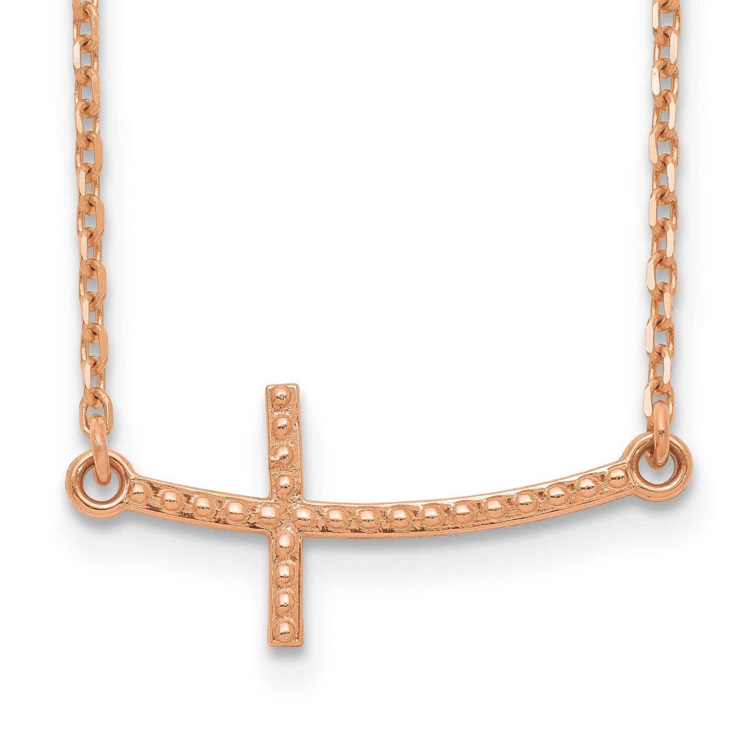 Sideways Curved Textured Cross Necklace 14k Rose Gold SF2093-19