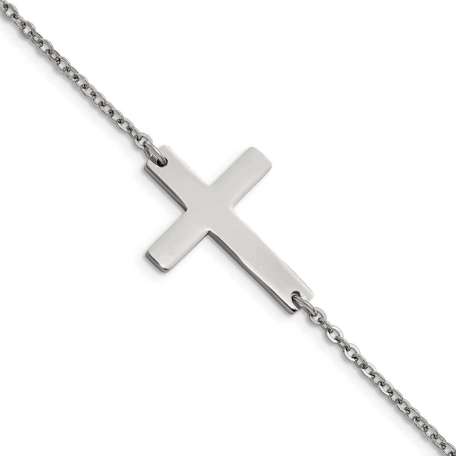 Sideways Cross 7.25 Inch Bracelet 7.25 Inch Stainless Steel Polished SRB1130-7.25 by Chisel, MPN: S…
