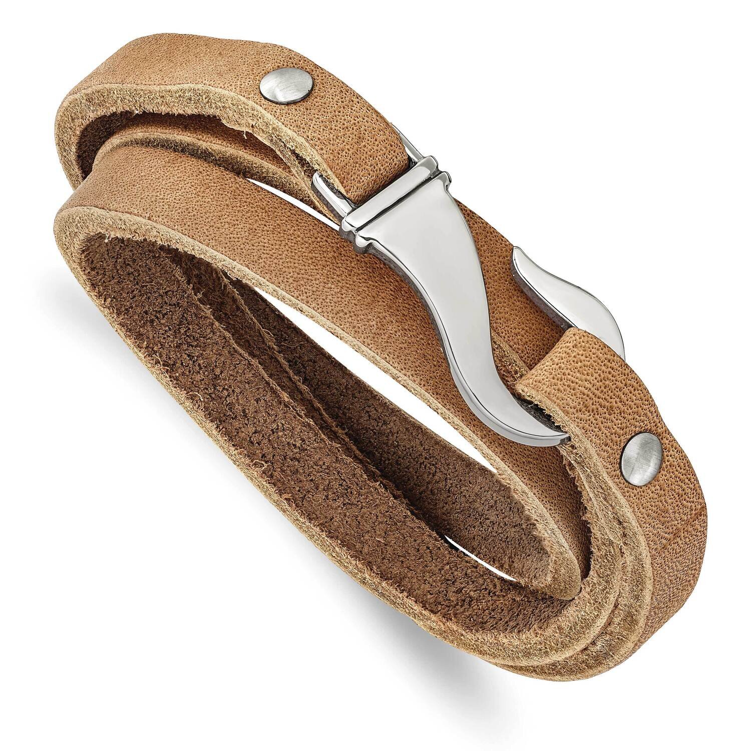 Light Brown Leather 24 Inch Wrap Bracelet Stainless Steel SRB1215-24 by Chisel, MPN: SRB1215-24, 88…