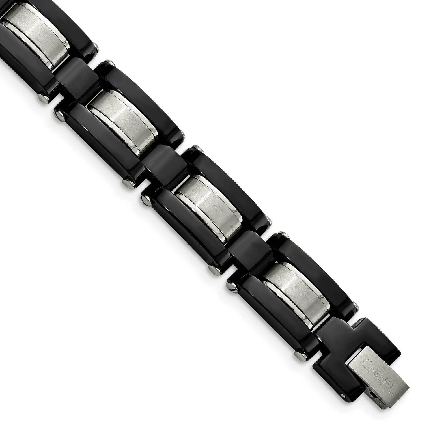 Polished Black Ip-Plated 8 Inch Bracelet 8 Inch Stainless Steel Brushed SRB1425-8 by Chisel, MPN: S…
