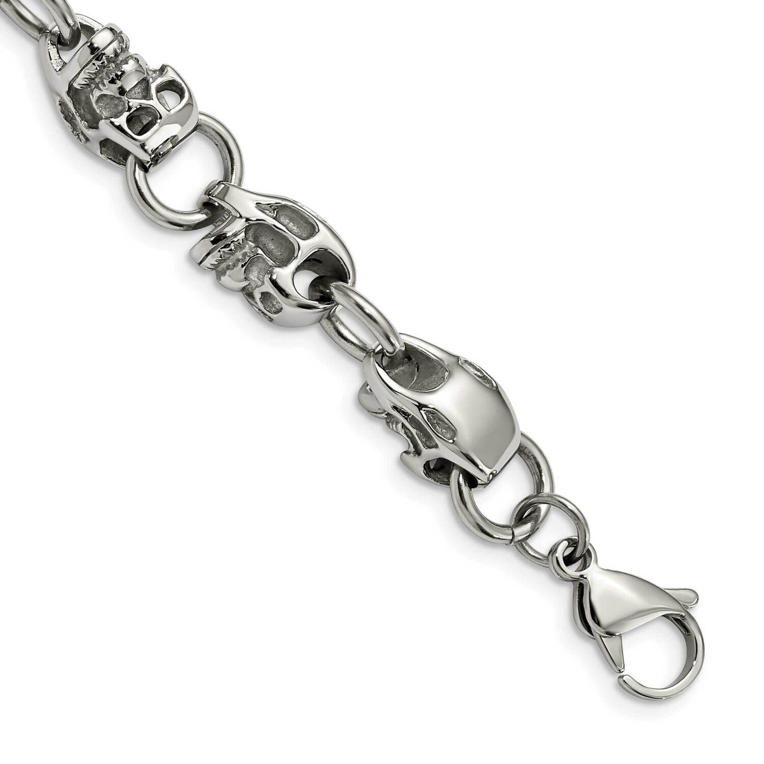 Skulls 8.75 Inch Bracelet Stainless Steel Polished SRB171-8.75 by Chisel, MPN: SRB171-8.75, 8839577…