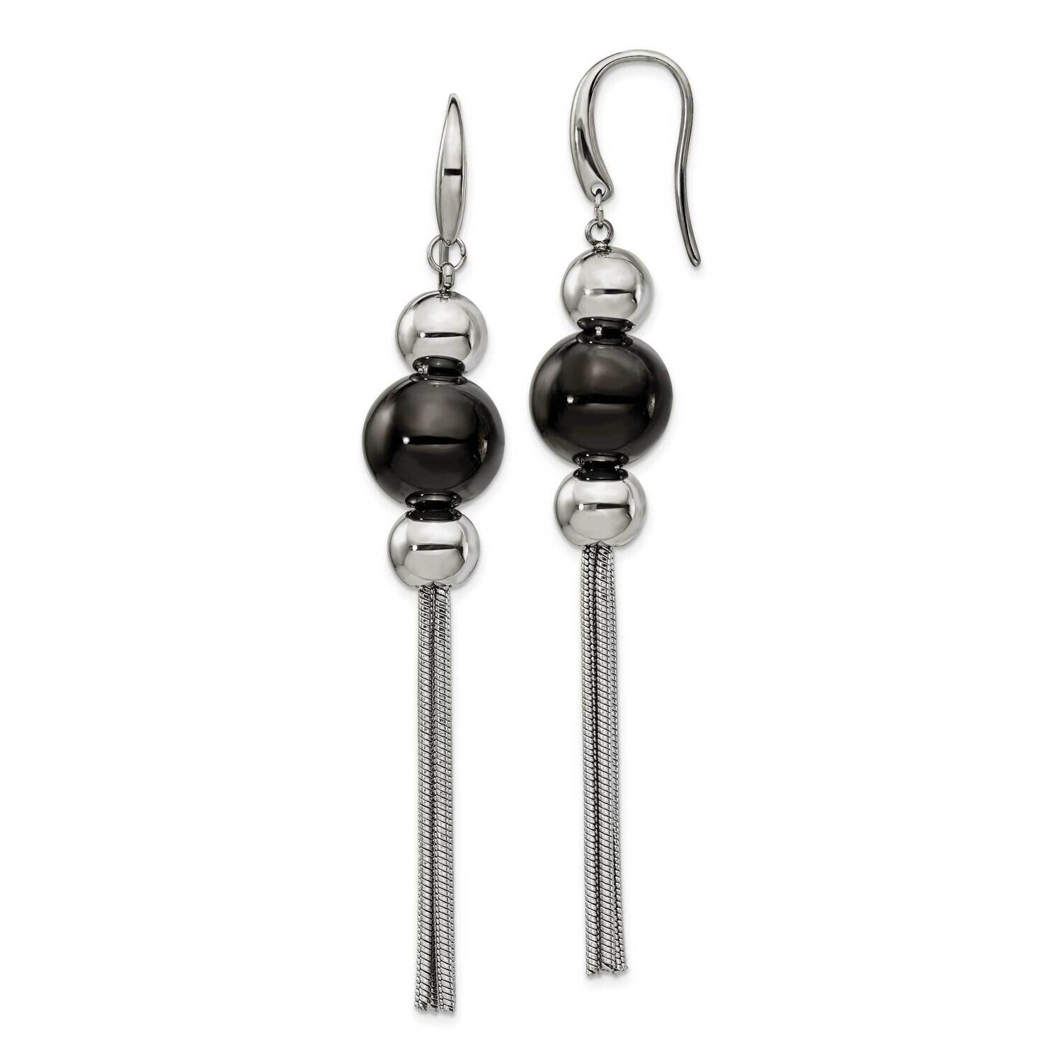 Black Ip-Plated Dangle Shepherd Hook Earrings Stainless Steel Polished SRE1332 by Chisel, MPN: SRE1…