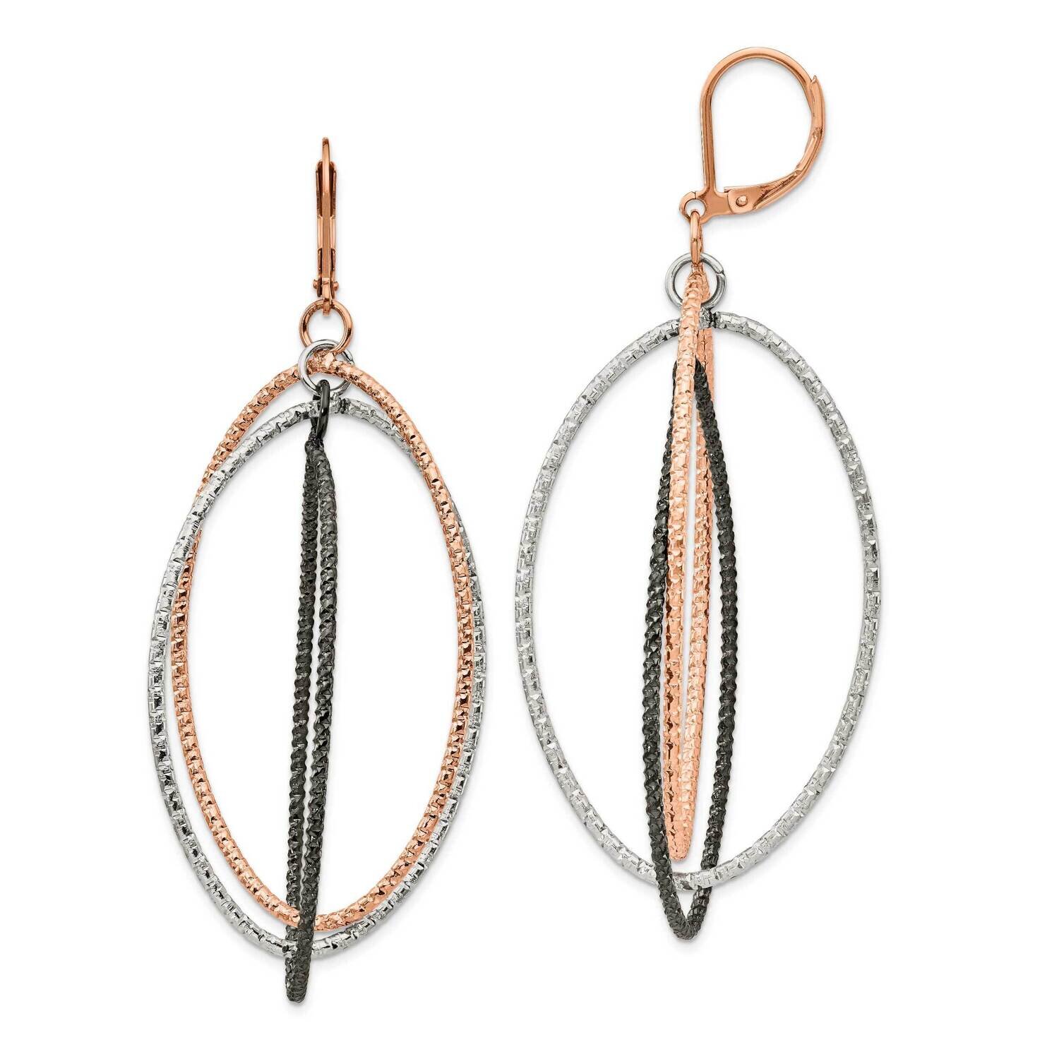 Textured Gun &amp; Rose Ip Leverback Earrings Stainless Steel Polished SRE1382 by Chisel, MPN: SRE1382,…