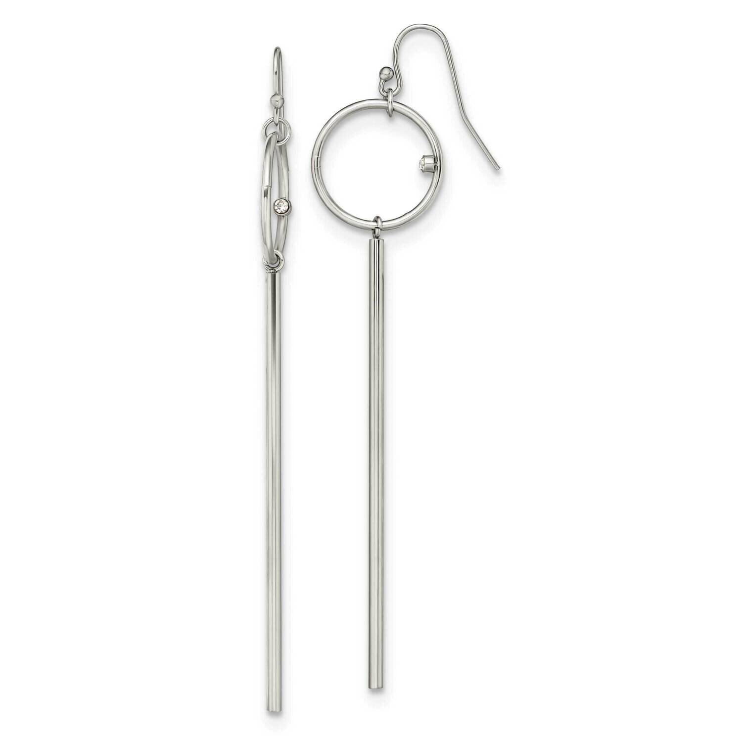 Circle with Crystal Accent Bar Dangle Earrings Stainless Steel Polished SRE1401 by Chisel, MPN: SRE…