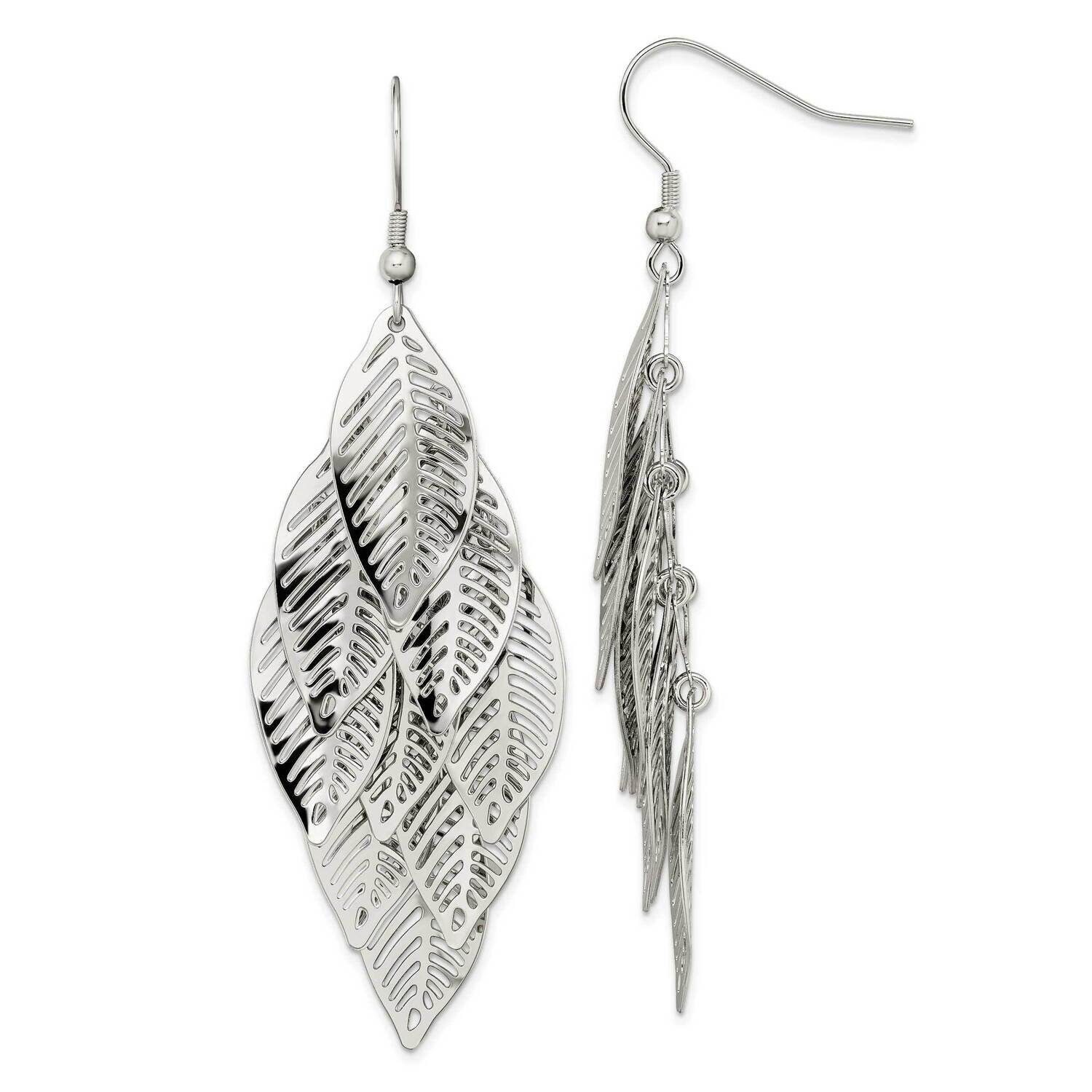 Leaves Dangle Earrings Stainless Steel Polished SRE1543 by Chisel, MPN: SRE1543, 191101867163