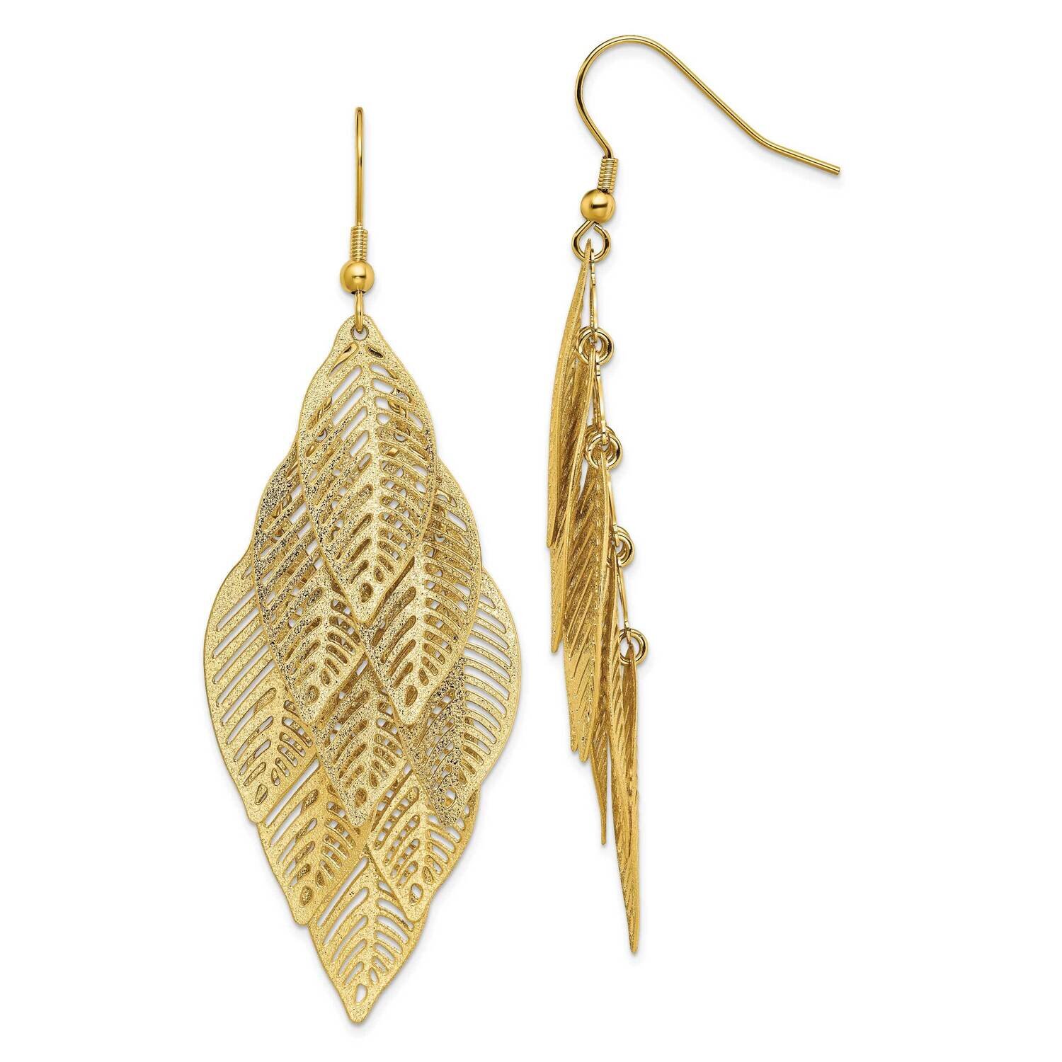 Textured Yellow Ip Leaves Dangle Earrings Stainless Steel Polished SRE1544