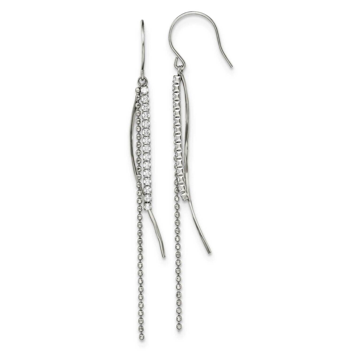 CZ Diamond Multi Strand Dangle Shepherd Hook Earrings Stainless Steel Polished SRE1550 by Chisel, M…