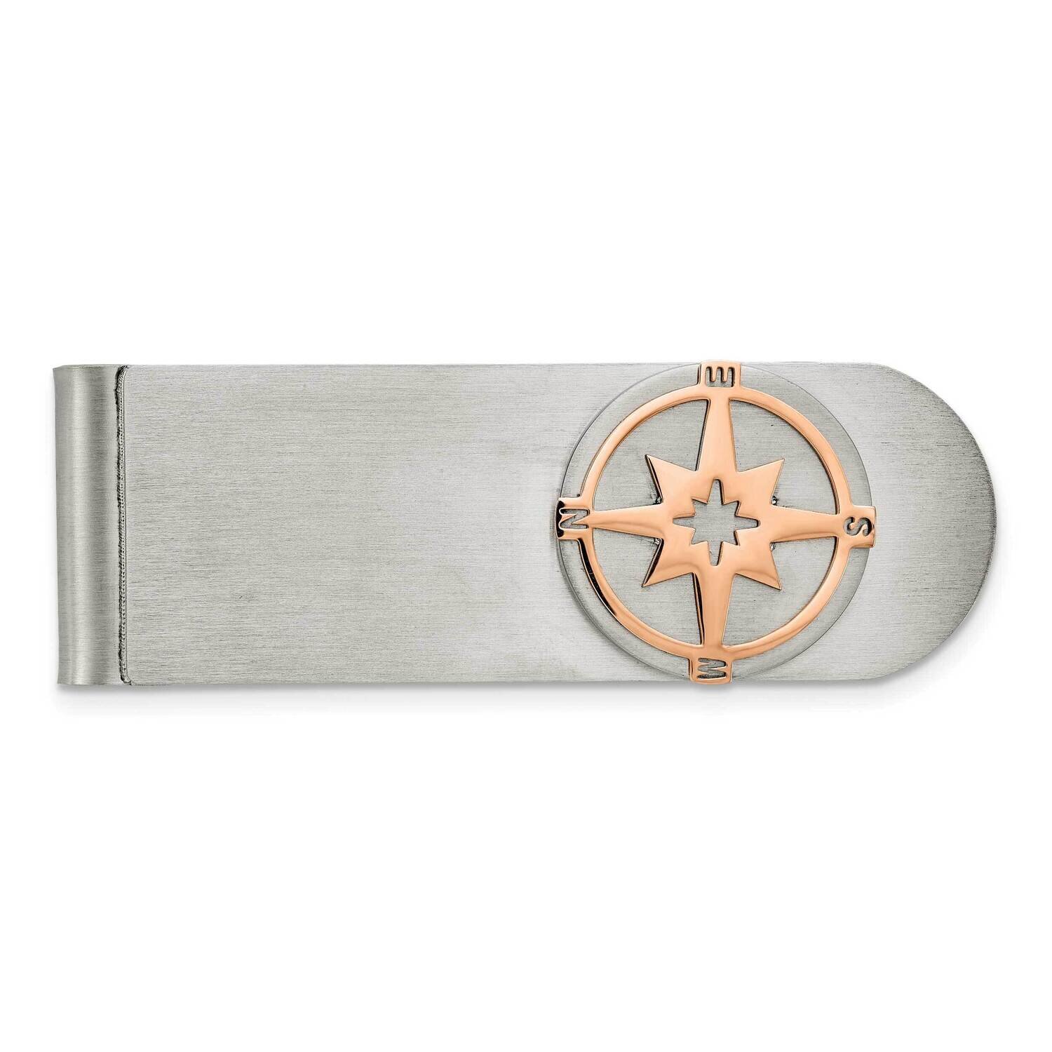 Polished Rose Ip-Plated Compass Money Clip Stainless Steel Brushed SRM201 by Chisel, MPN: SRM201, 8…