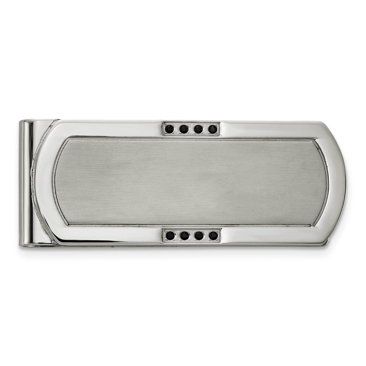 Polished with Black CZ Diamond Money Clip Stainless Steel Brushed SRM207 by Chisel, MPN: SRM207, 88…