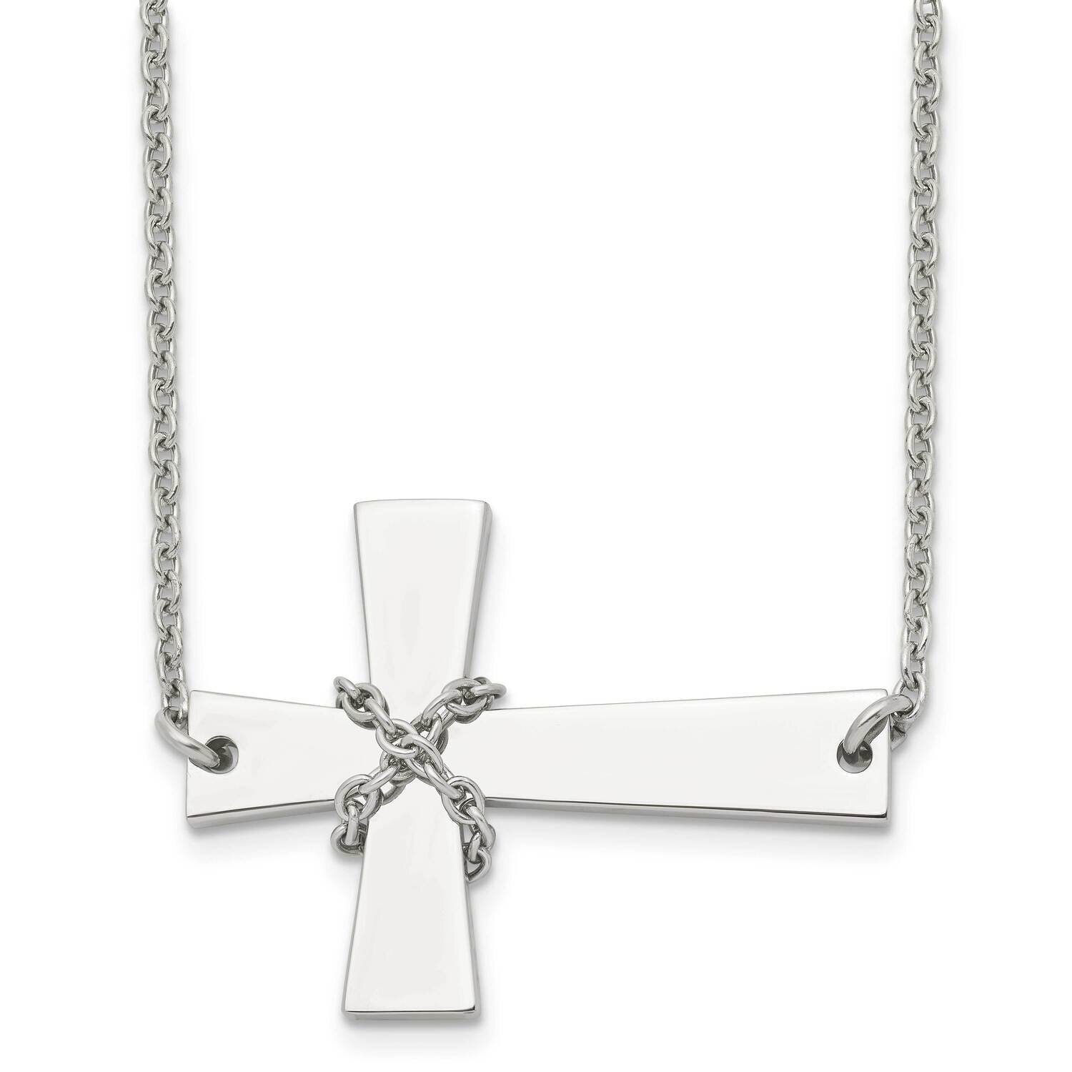 Sideways Cross with Chain 21 Inch Necklace Stainless Steel Polished SRN1186-21