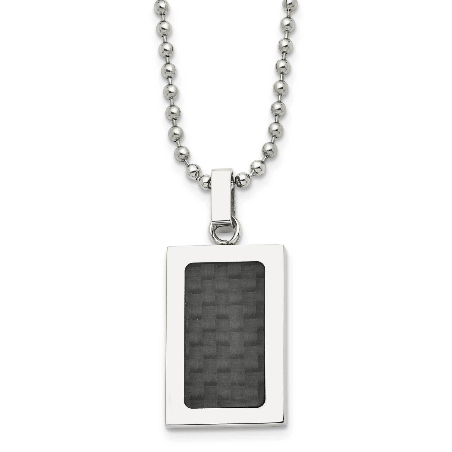 22 Inch Polished with Black Carbon Fiber Inlay Rectangle Necklac Stainless Steel SRN158-22