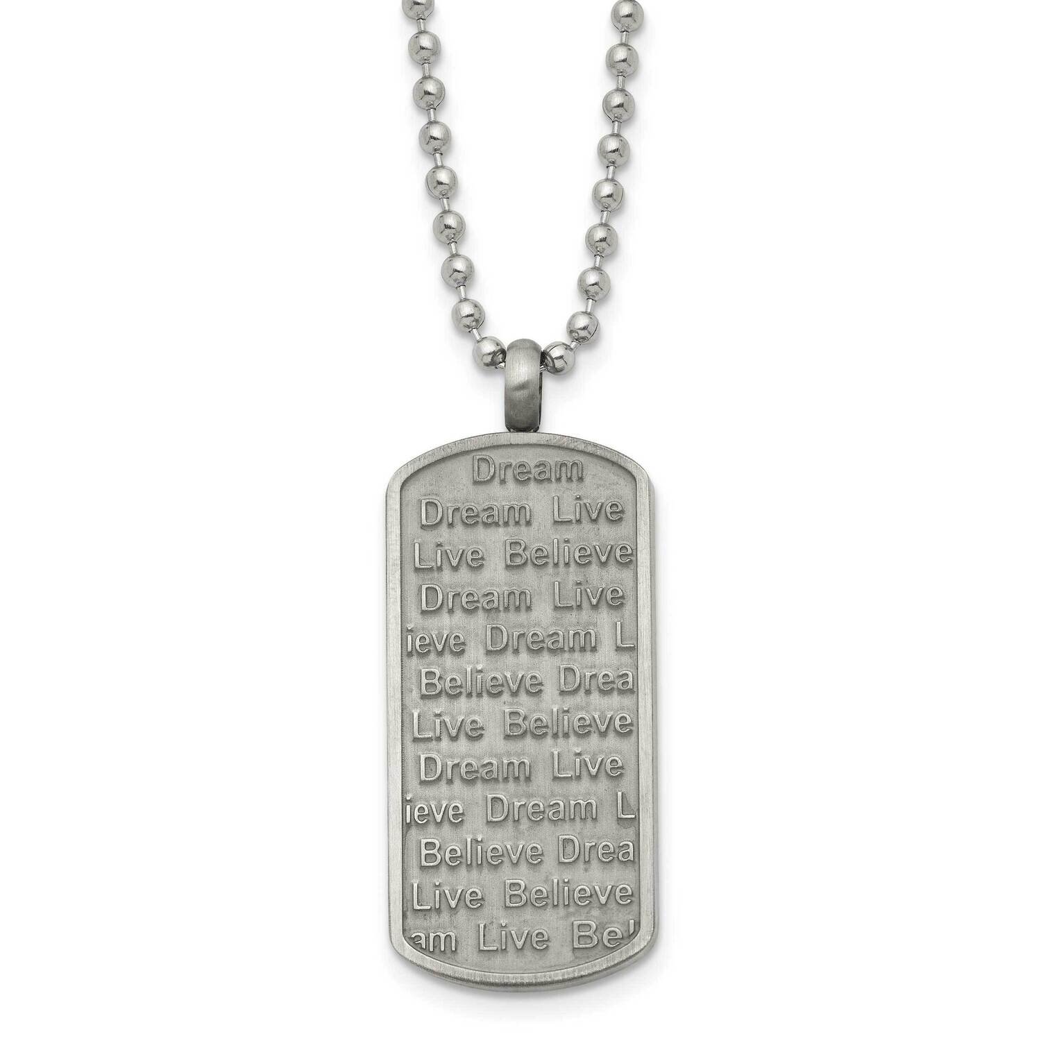 Antiqued &amp; Brushed Live/Dream/Believe Dog Tag Necklace Stainless Steel SRN1660-24 by Chisel, MPN: S…