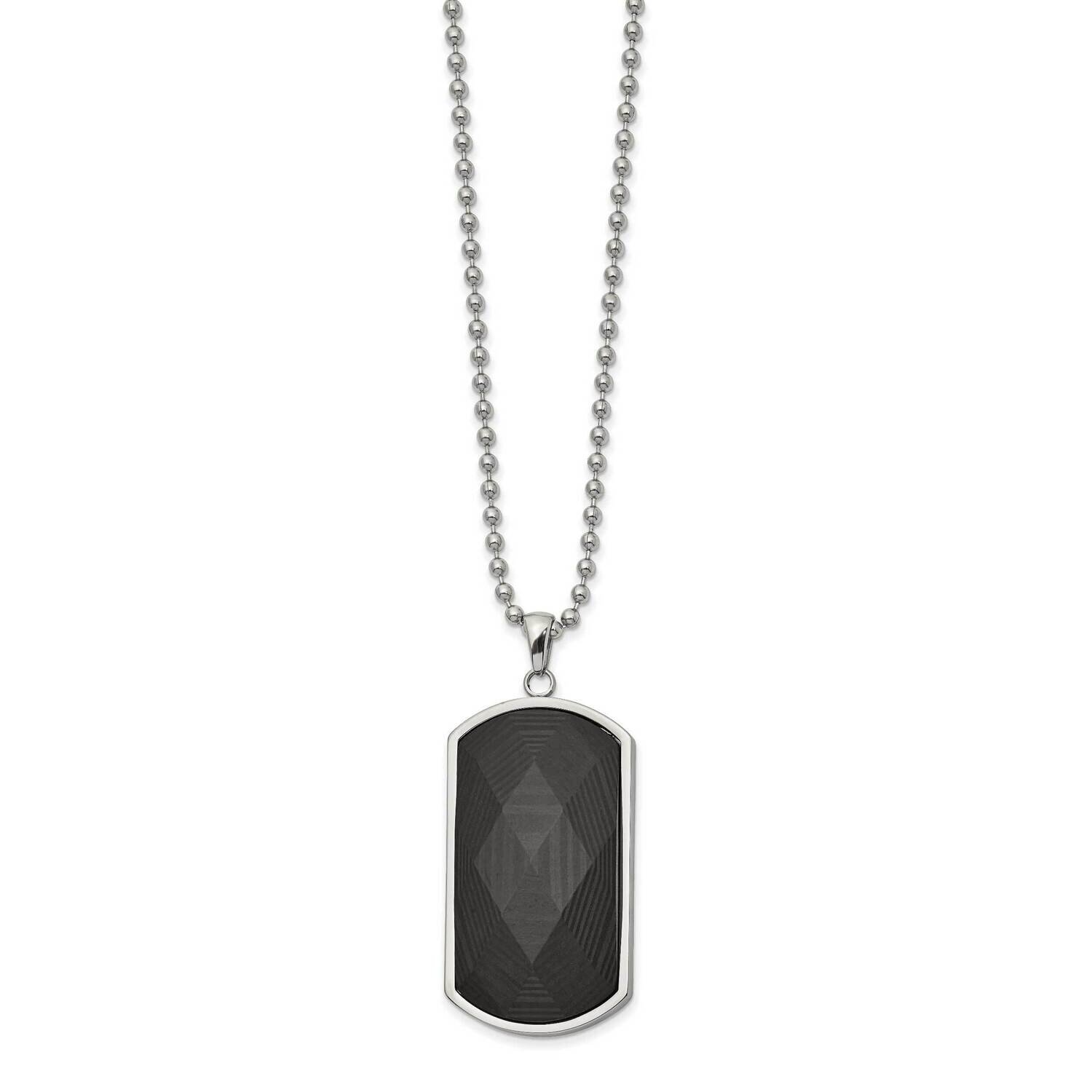 Solid Black Carbon Fiber Inlay 24 Inch Necklace Stainless Steel Polished SRN2621-24 by Chisel, MPN:…