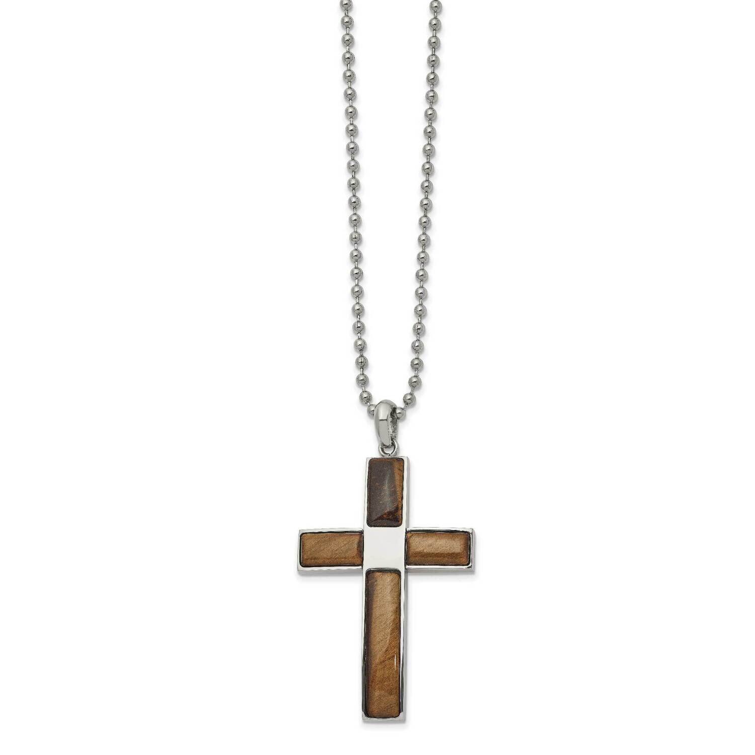 Tiger&#39;s Eye Cross 22 Inch Necklace Stainless Steel Polished SRN2722-22 by Chisel, MPN: SRN2722-22, …