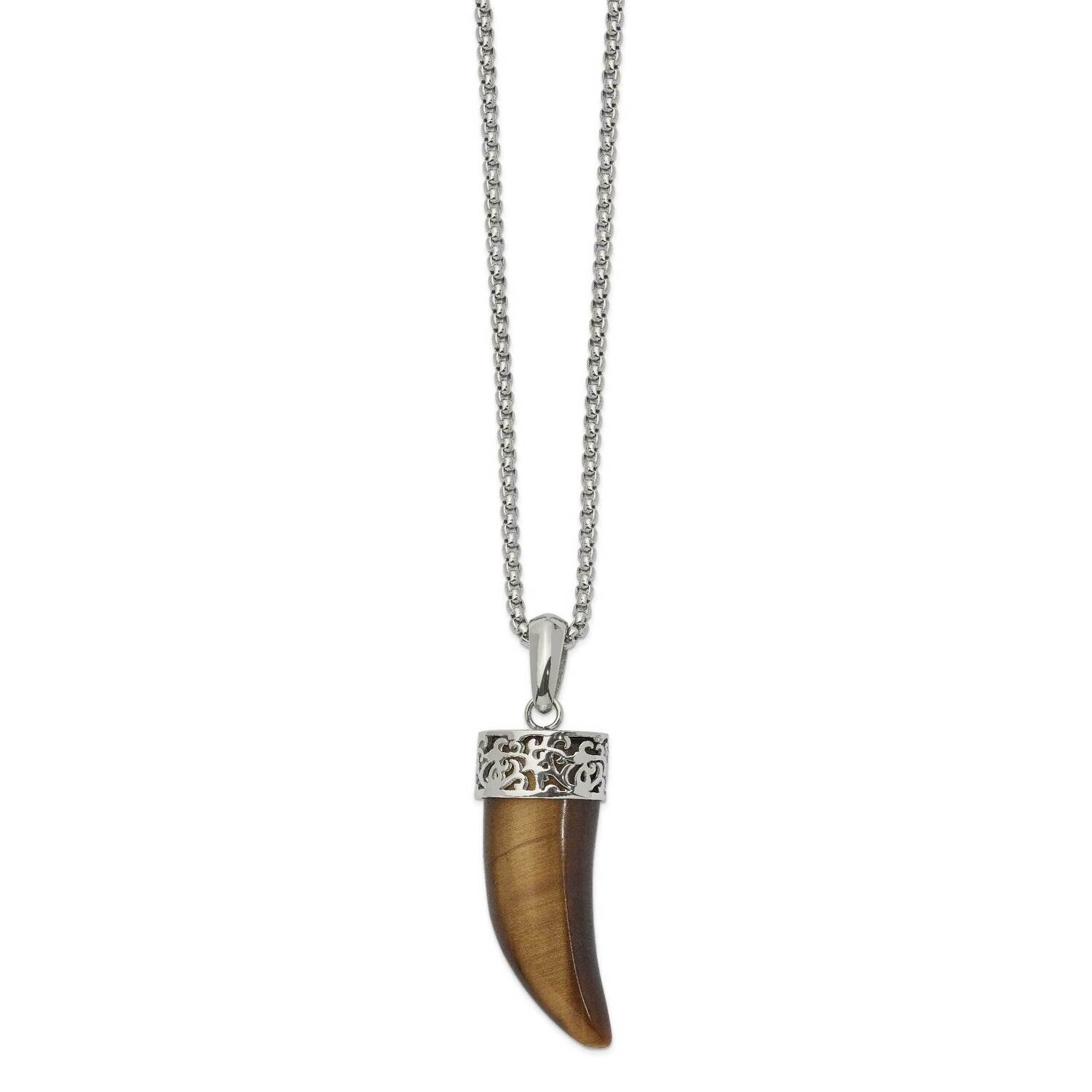 Tiger&#39;s Eye Horn 24 Inch Necklace Stainless Steel Polished SRN2723-24 by Chisel, MPN: SRN2723-24, 1…