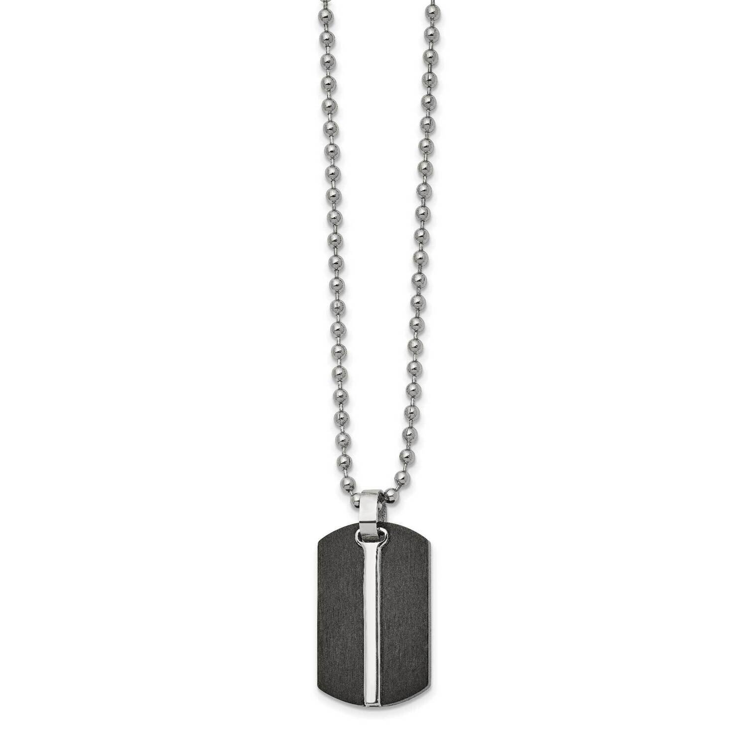 Polished Black Ip-Plated Dog Tag 24 Inch Necklace Stainless Steel Brushed SRN2724-24