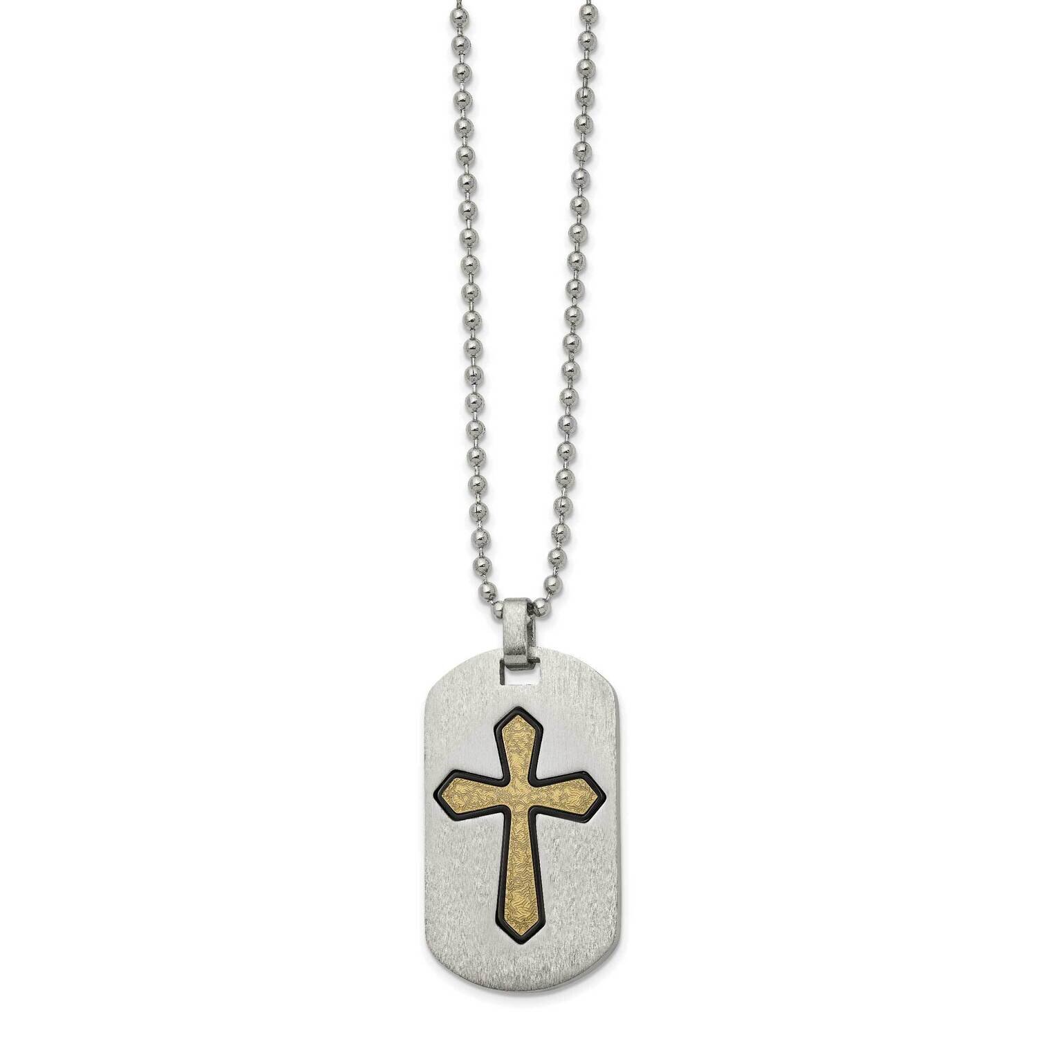 Textured Black/Yellow Ip Cross Dog Tag 22 Inch Neckl Stainless Steel Brushed SRN2727-22 by Chisel, …