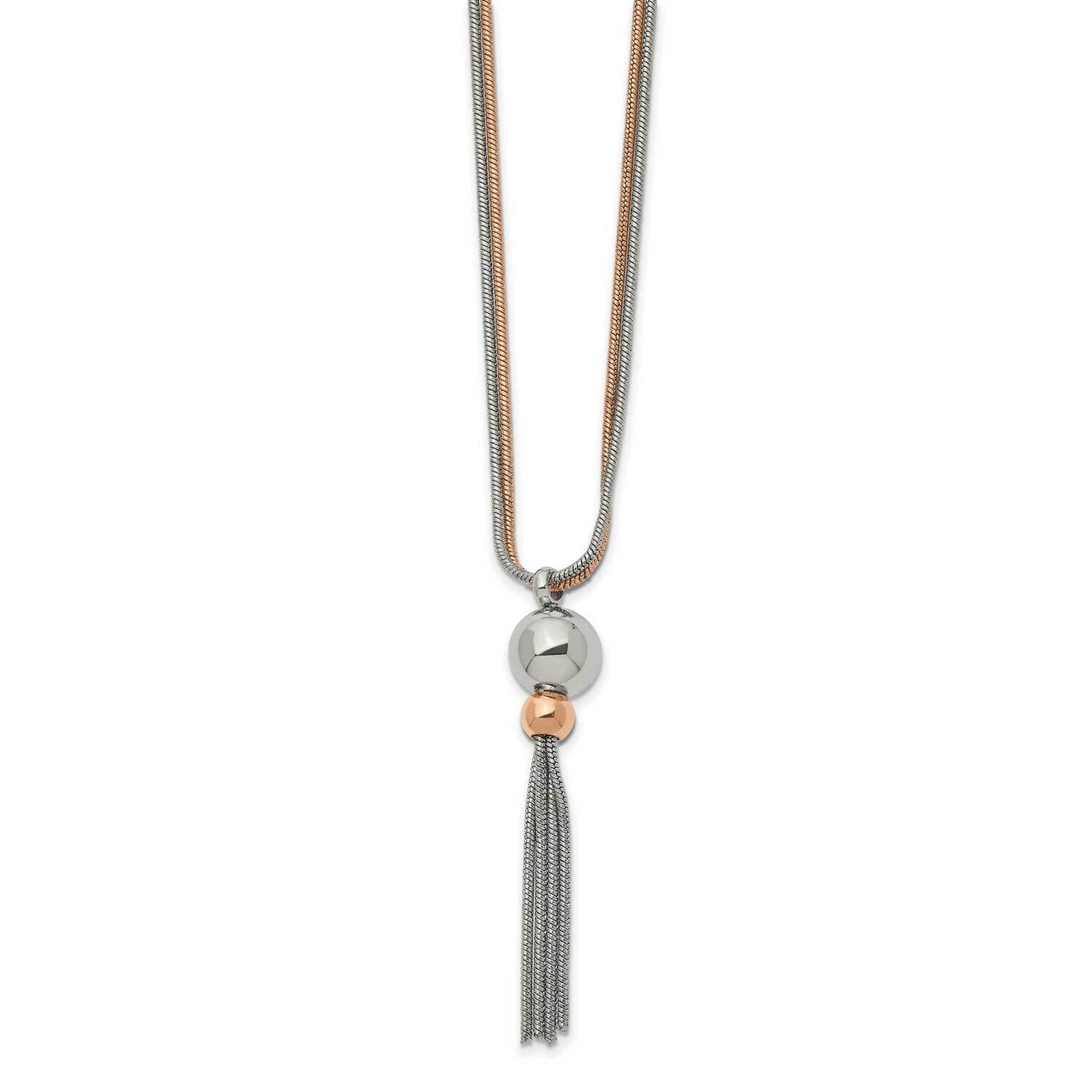 Rose Ip-Plated 2-Strand 18.5 Inch Tassel Necklace Stainless Steel Polished SRN2734-18.5