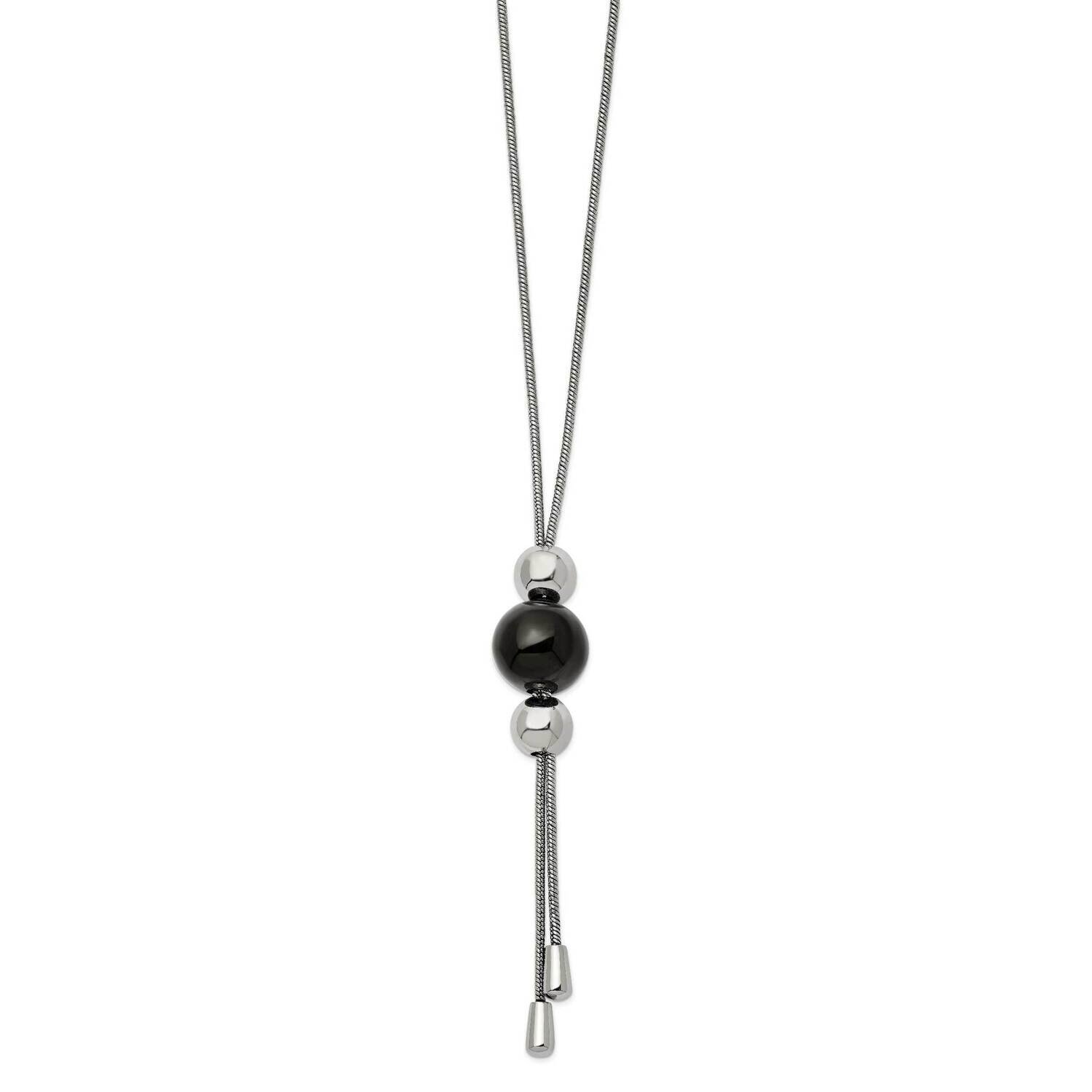 Black Ip Bead Tassel Adjustable To 26 Inch Necklace Stainless Steel Polished SRN2735-26 by Chisel, …