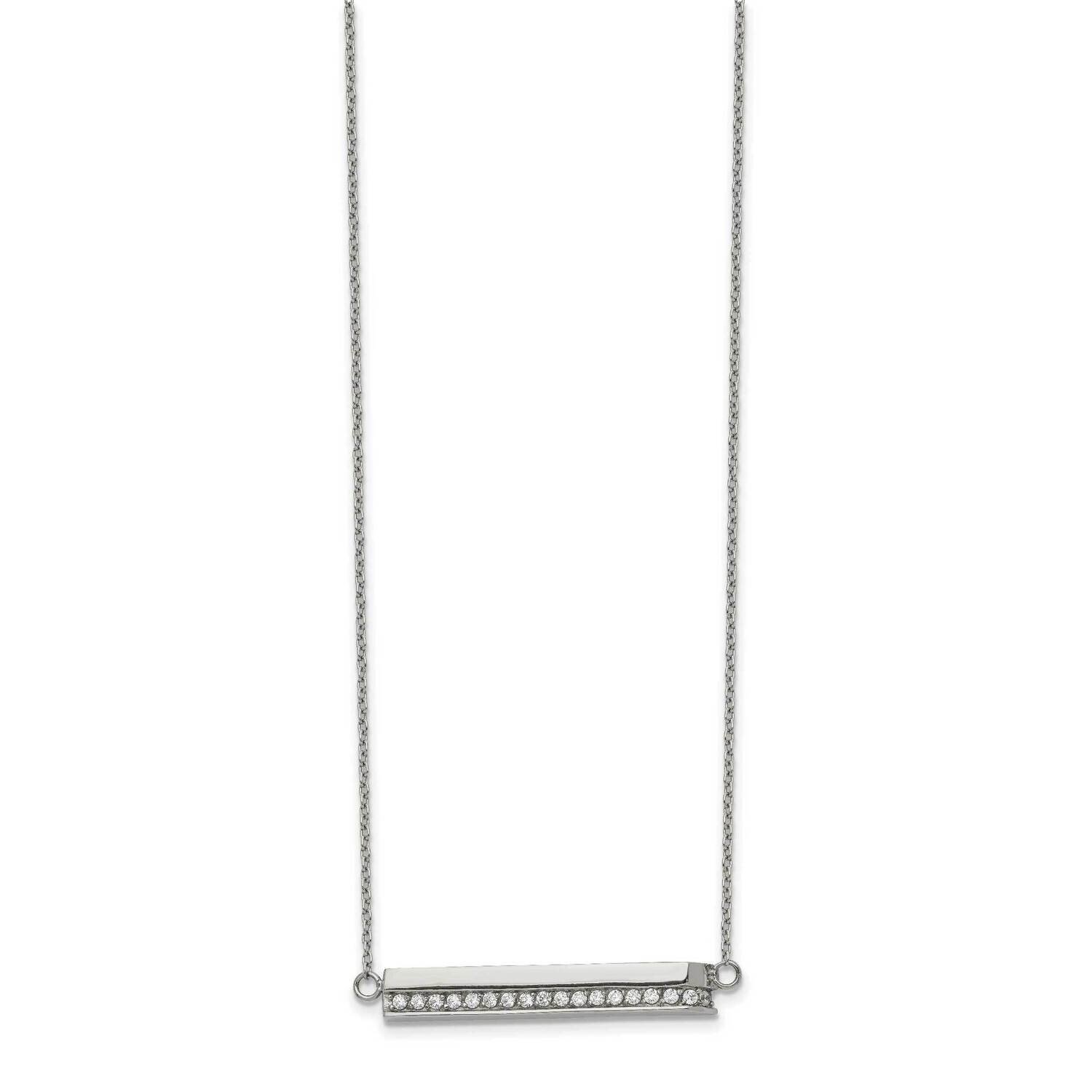 CZ Diamond Bar 18 Inch 1 Inch Ext. Necklace Stainless Steel Polished SRN2741-18 by Chisel, MPN: SRN…
