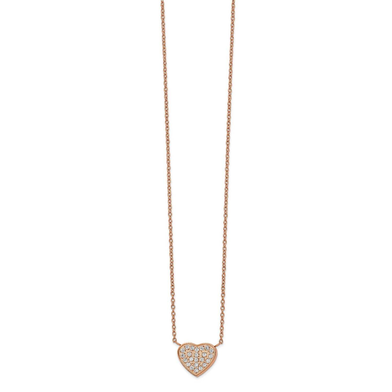 Rose Ip CZ Diamond Heart 17.25 Inch with 1 Inch Extender Necklace Stainless Steel Polished SRN2743-17.25