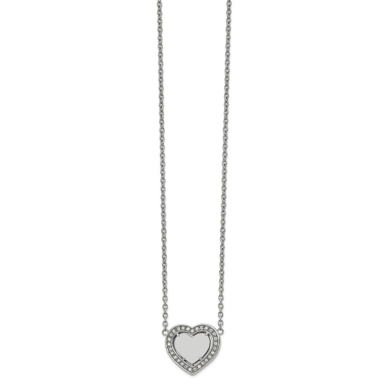 CZ Diamond Heart 19.25 Inch 2 Inch Extender Necklace Stainless Steel Polished SRN2745-19.25 by Chis…