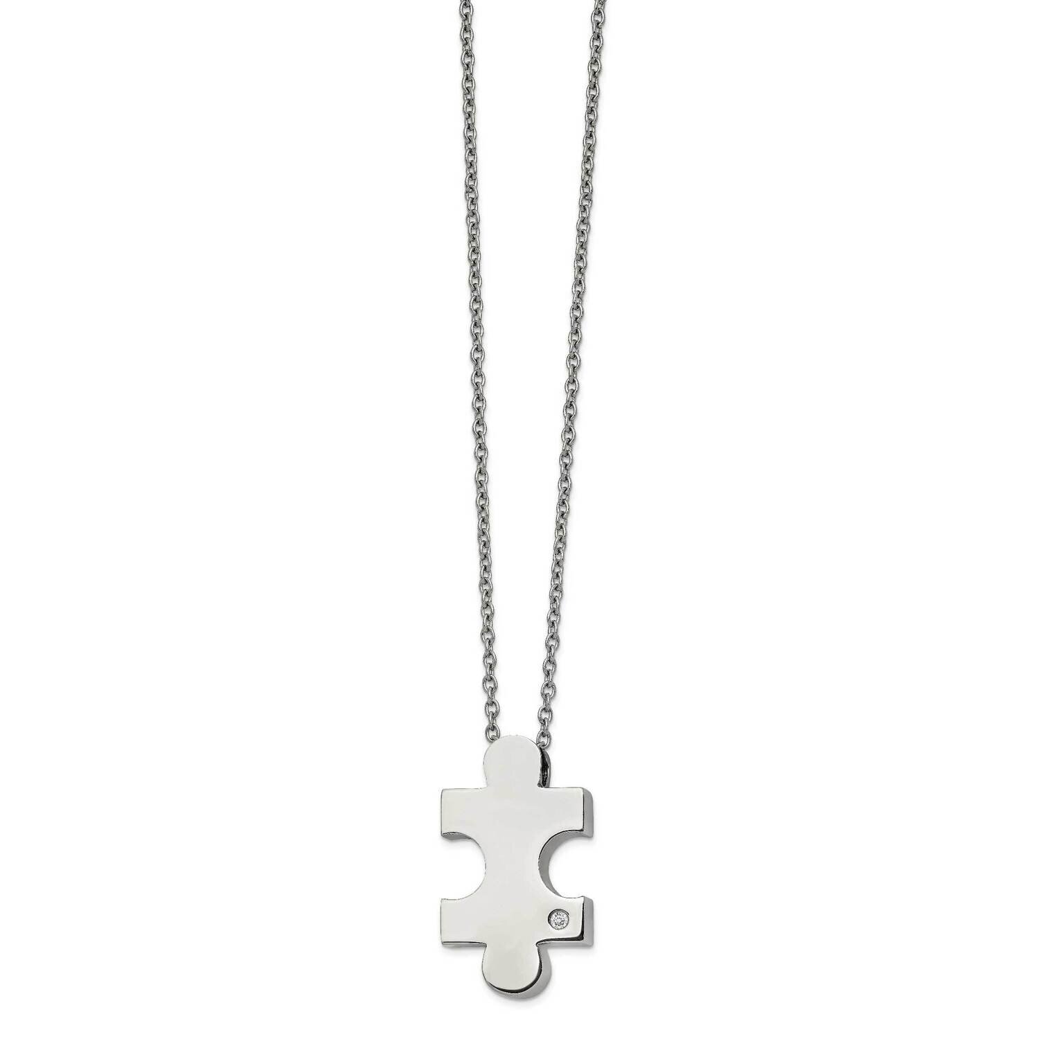 CZ Diamond Puzzle Piece 16 Inch 2.5 Inch Ext. Necklace Stainless Steel Polished SRN2747-16
