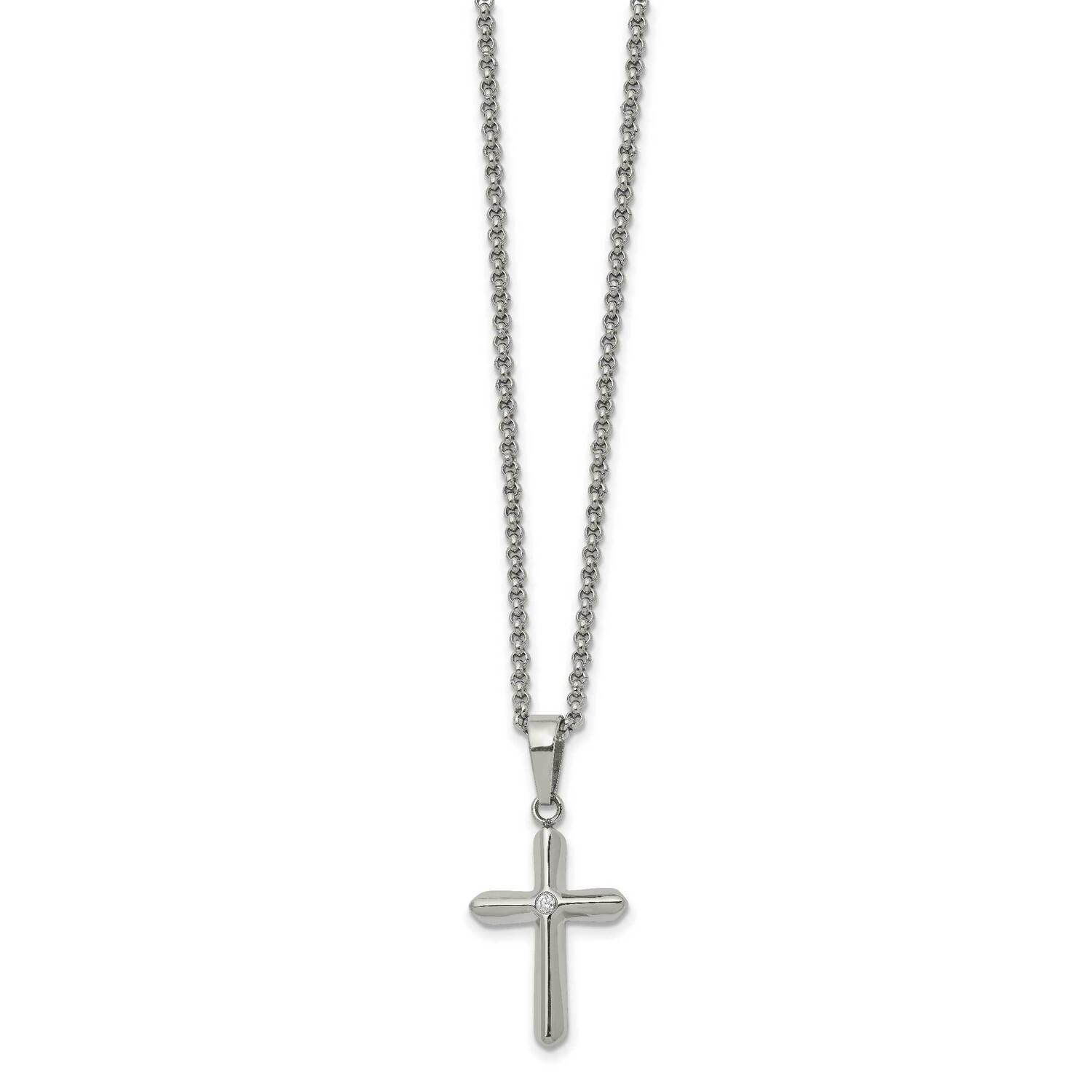 CZ Diamond Cross 22 Inch Necklace Stainless Steel Polished SRN2753-22 by Chisel, MPN: SRN2753-22, 1…