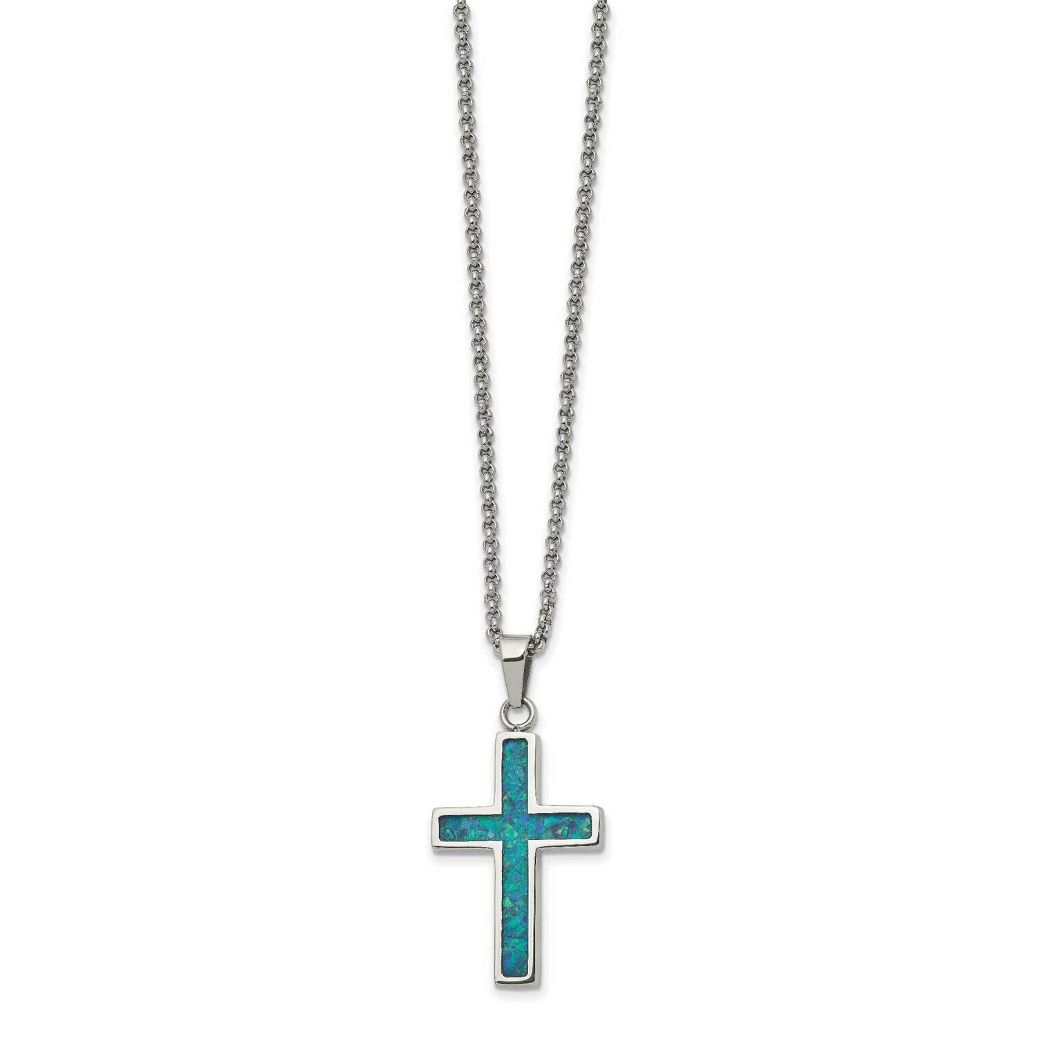 Imitation Opal Small Cross 22 Inch Necklace Stainless Steel Polished SRN2755-22