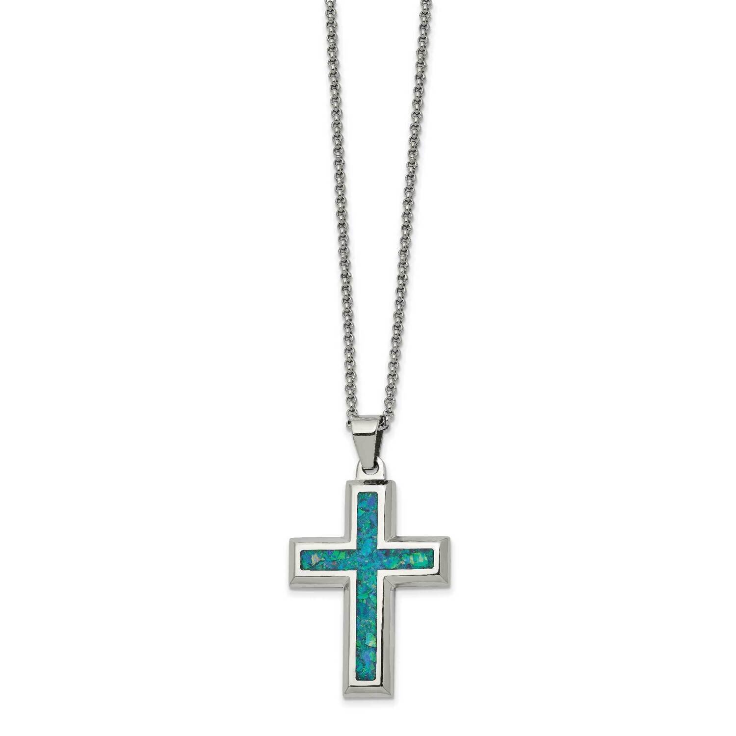 Imitation Opal Large Cross 22 Inch Necklace Stainless Steel Polished SRN2756-22 by Chisel, MPN: SRN…