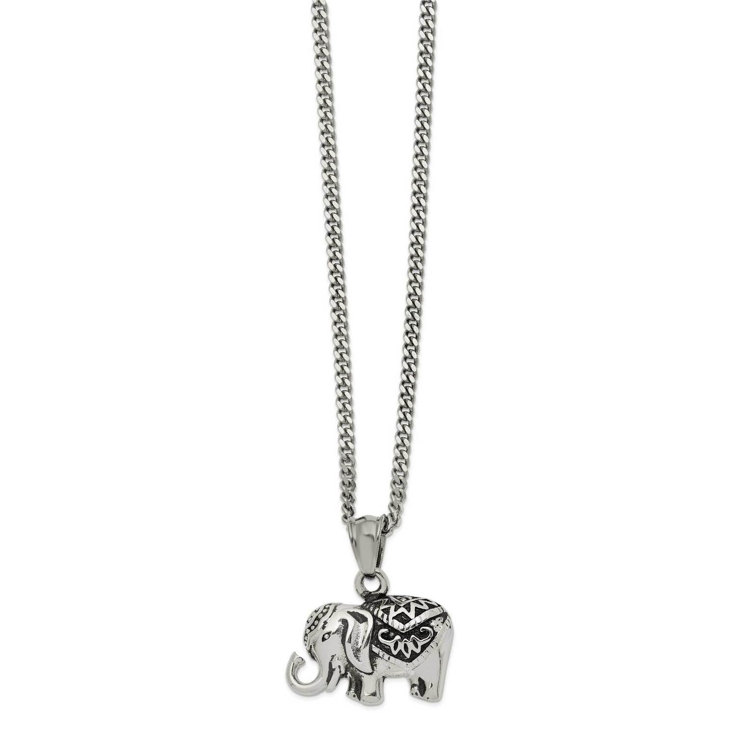 Antiqued and Polished Elephant 20 Inch Necklace Stainless Steel SRN2757-20 by Chisel, MPN: SRN2757-…