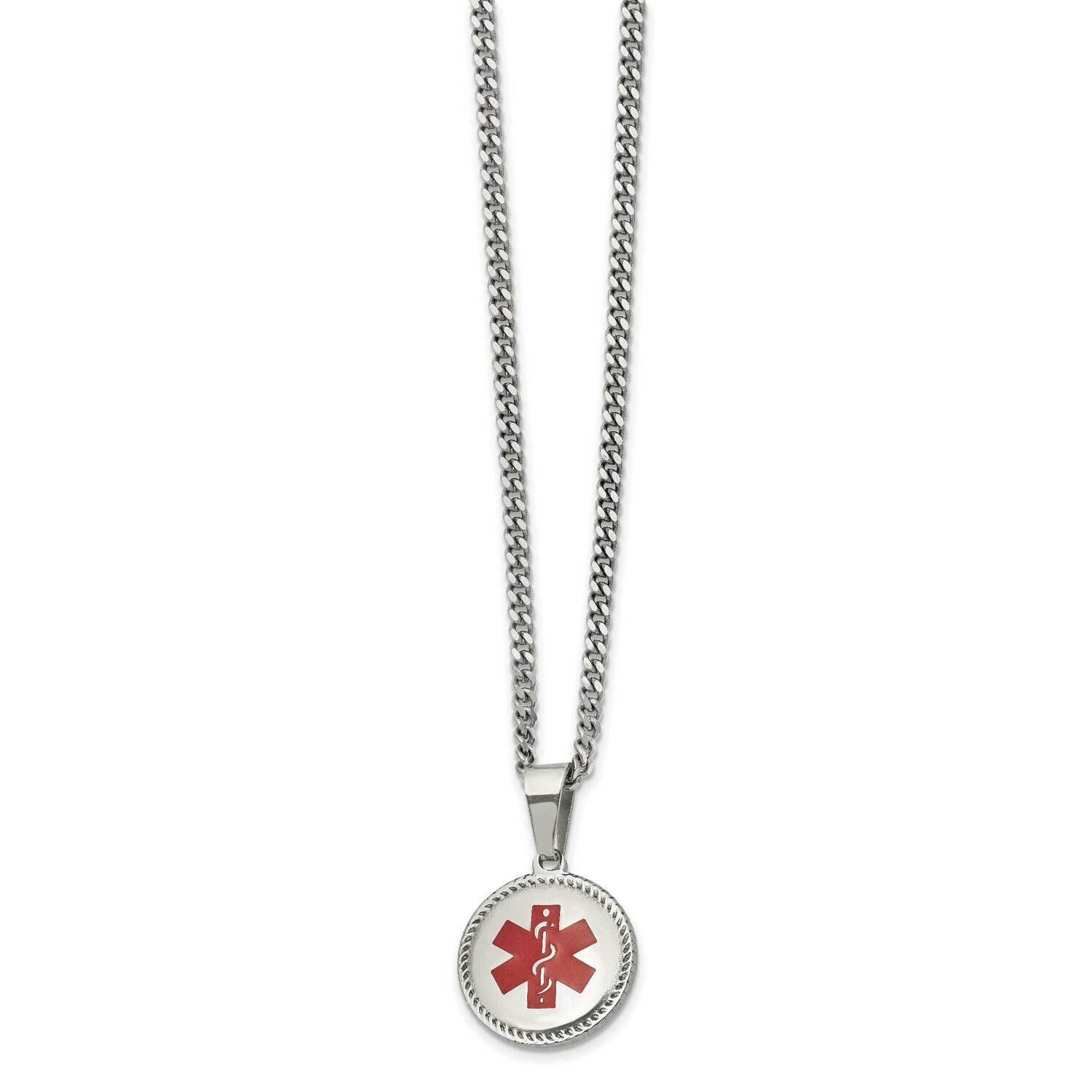 Red Enamel Circle Medical Id 20 Inch Necklace Stainless Steel Polished SRN2758-20 by Chisel, MPN: S…