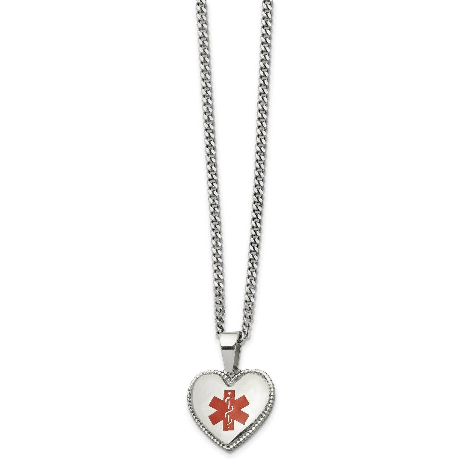 Red Enamel Heart Medical Id 20 Inch Necklace Stainless Steel Polished SRN2761-20 by Chisel, MPN: SR…