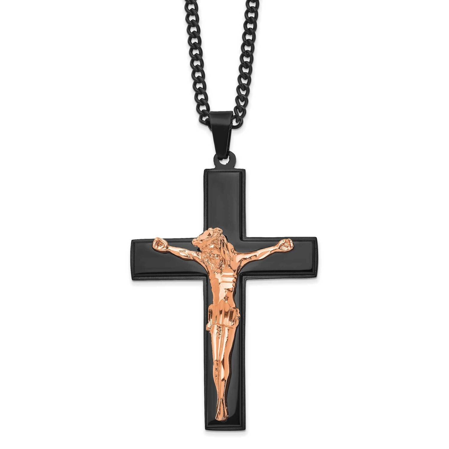 24 Inch Polished Black &amp; Rose Ip-Plated Crucifix Necklace Stainless Steel SRN2762-24 by Chisel, MPN…