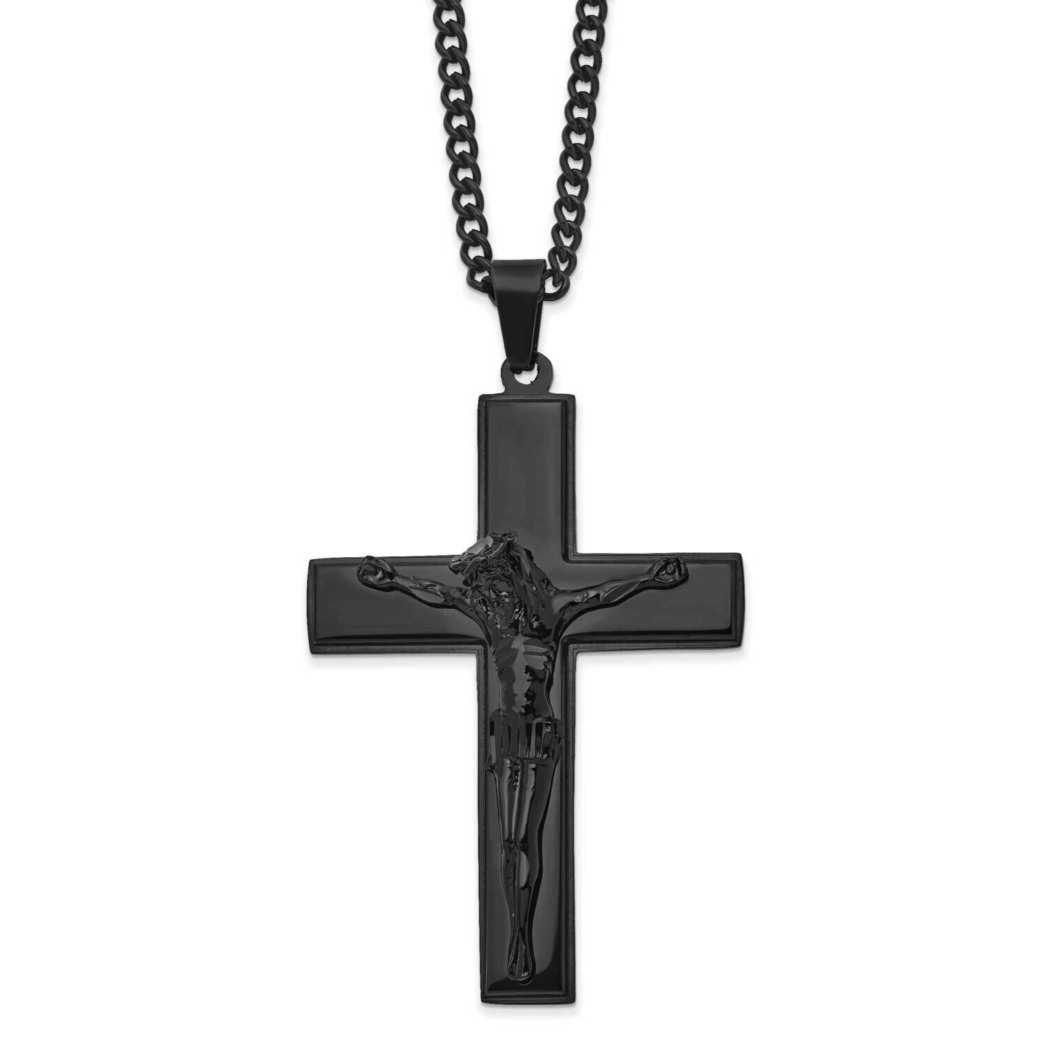 24 Inch Polished Black Ip-Plated Crucifix Necklace Stainless Steel SRN2764-24