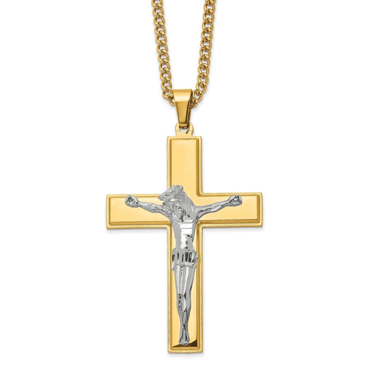Yellow Ip-Plated Crucifix 24 Inch Necklace Stainless Steel Polished SRN2767-24 by Chisel, MPN: SRN2…
