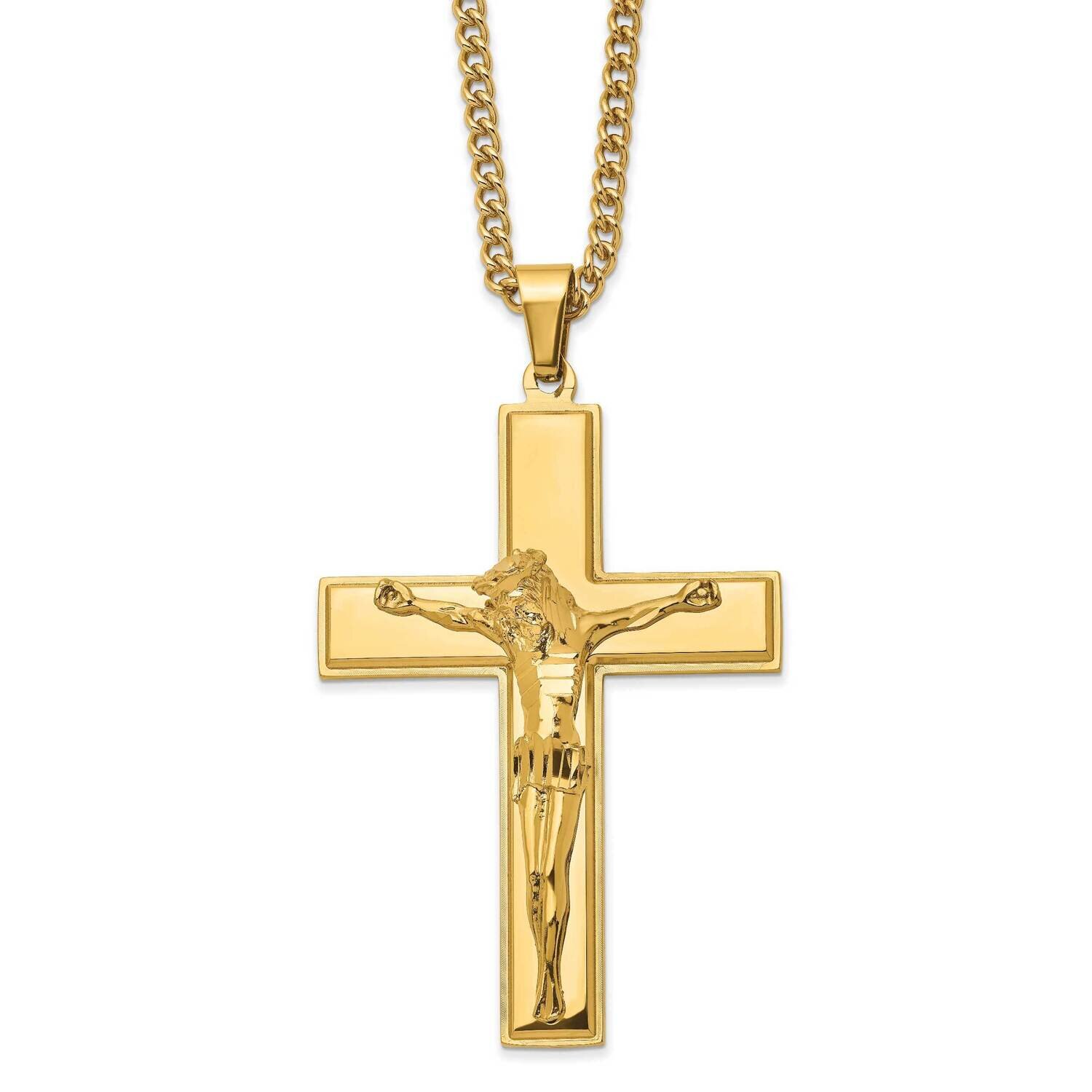 Yellow Ip-Plated Crucifix 24 Inch Necklace Stainless Steel Polished SRN2768-24 by Chisel, MPN: SRN2…