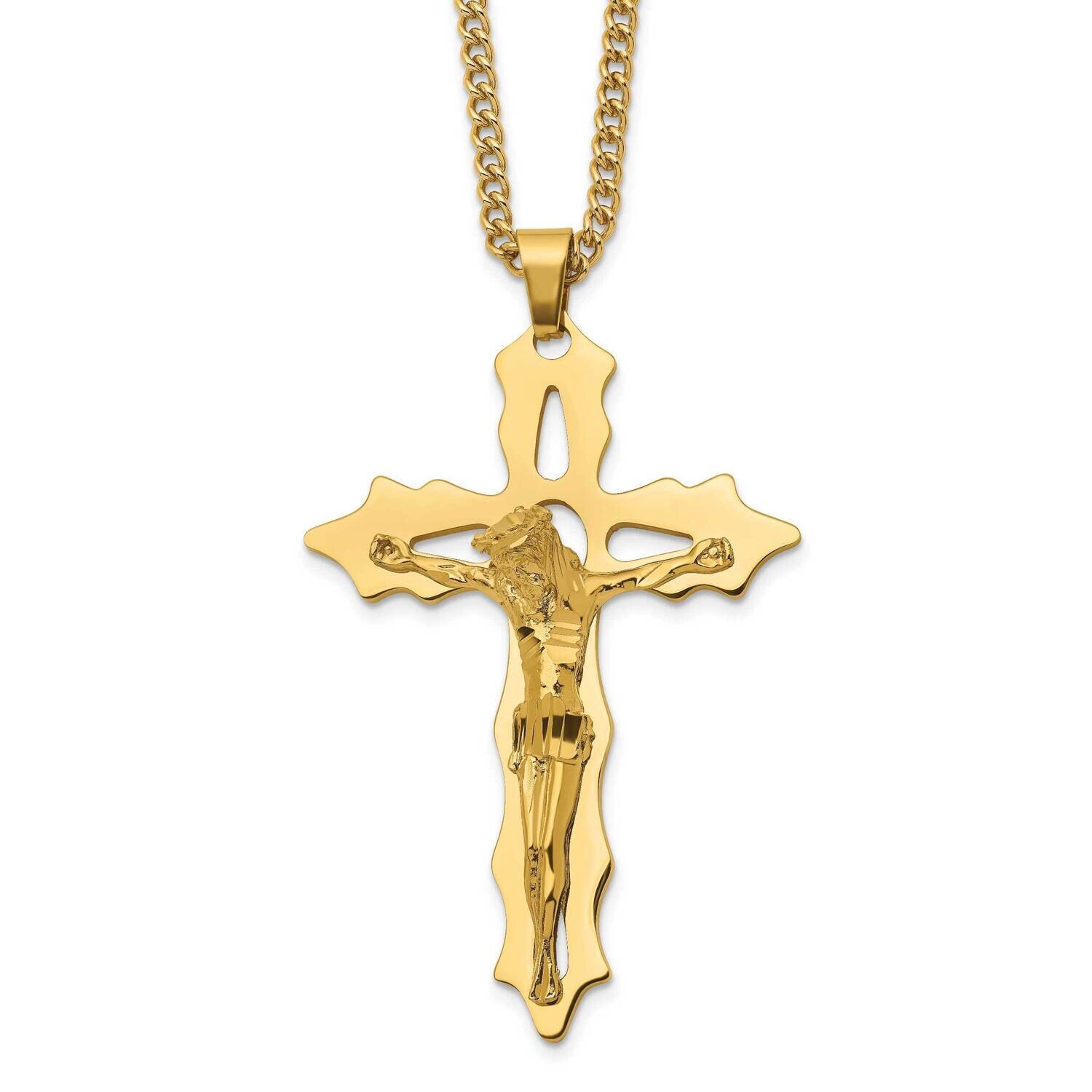 Yellow Ip-Plated Cutout Crucifix 24 Inch Necklace Stainless Steel Polished SRN2769-24