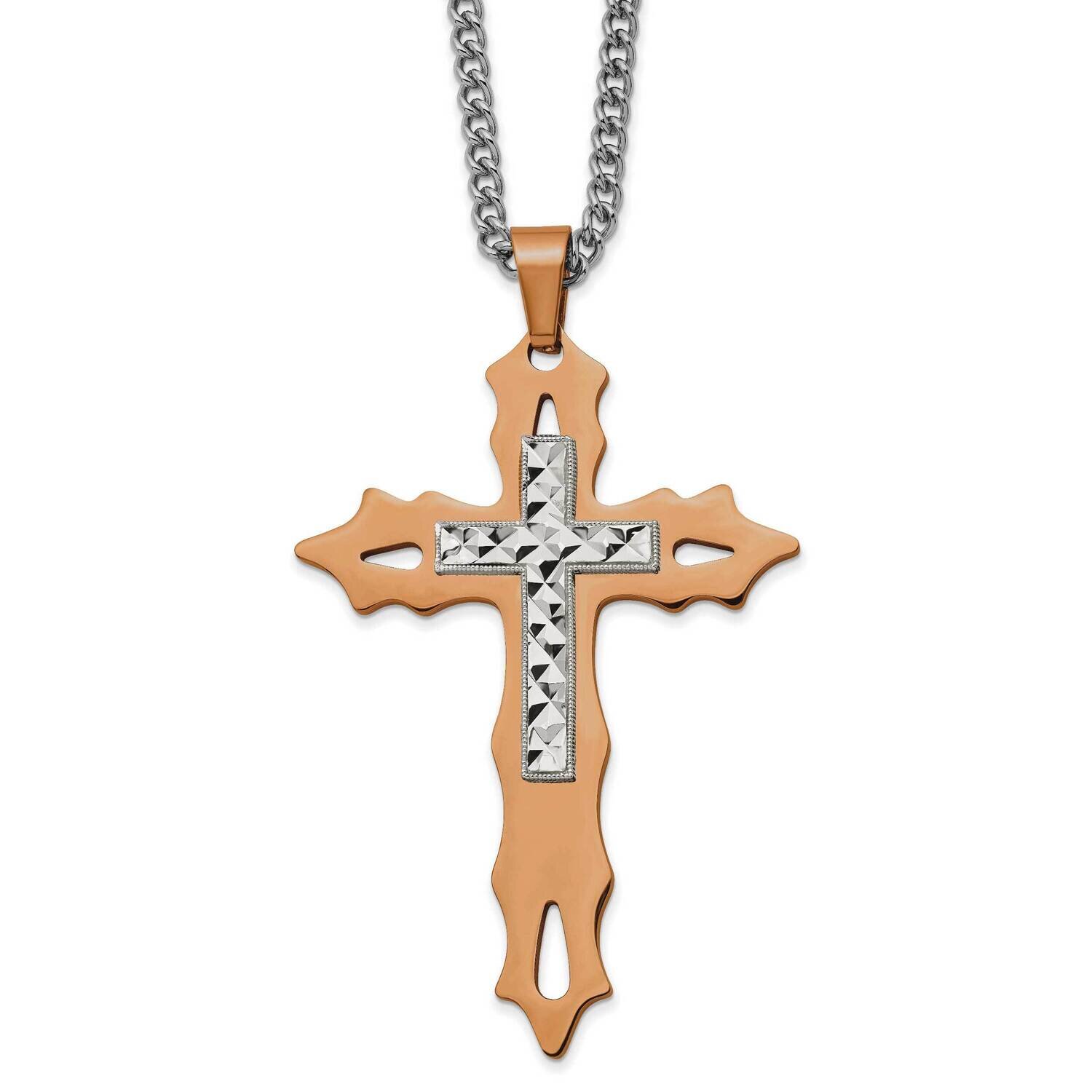 Brown Ip-Plated Diamond-Cut Cross 24 Inch Necklace Stainless Steel Polished SRN2770-24 by Chisel, M…