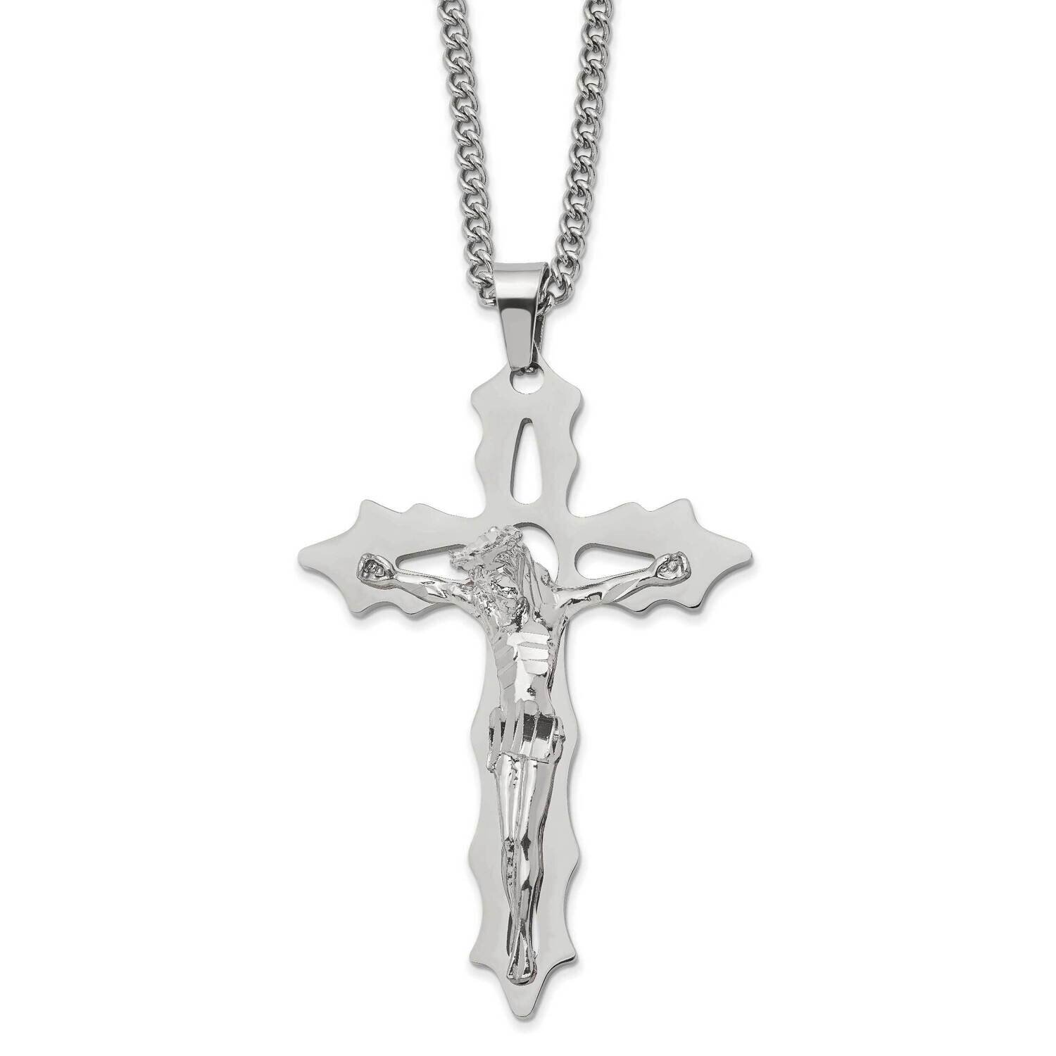 Cutout Crucifix 24 Inch Necklace Stainless Steel Polished SRN2773-24