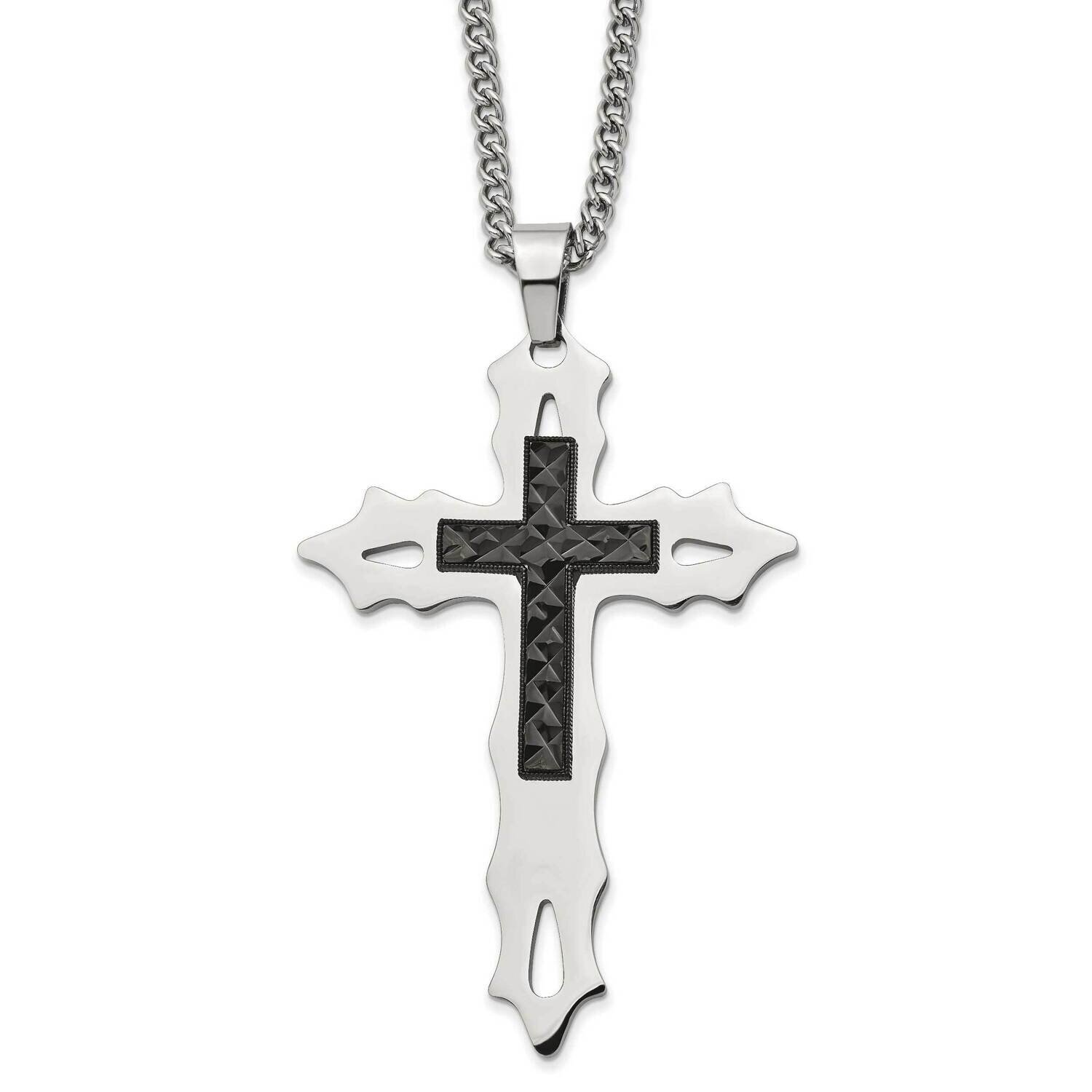 Black Ip-Plated Diamond-Cut Cross 24 Inch Necklace Stainless Steel Polished SRN2775-24 by Chisel, M…