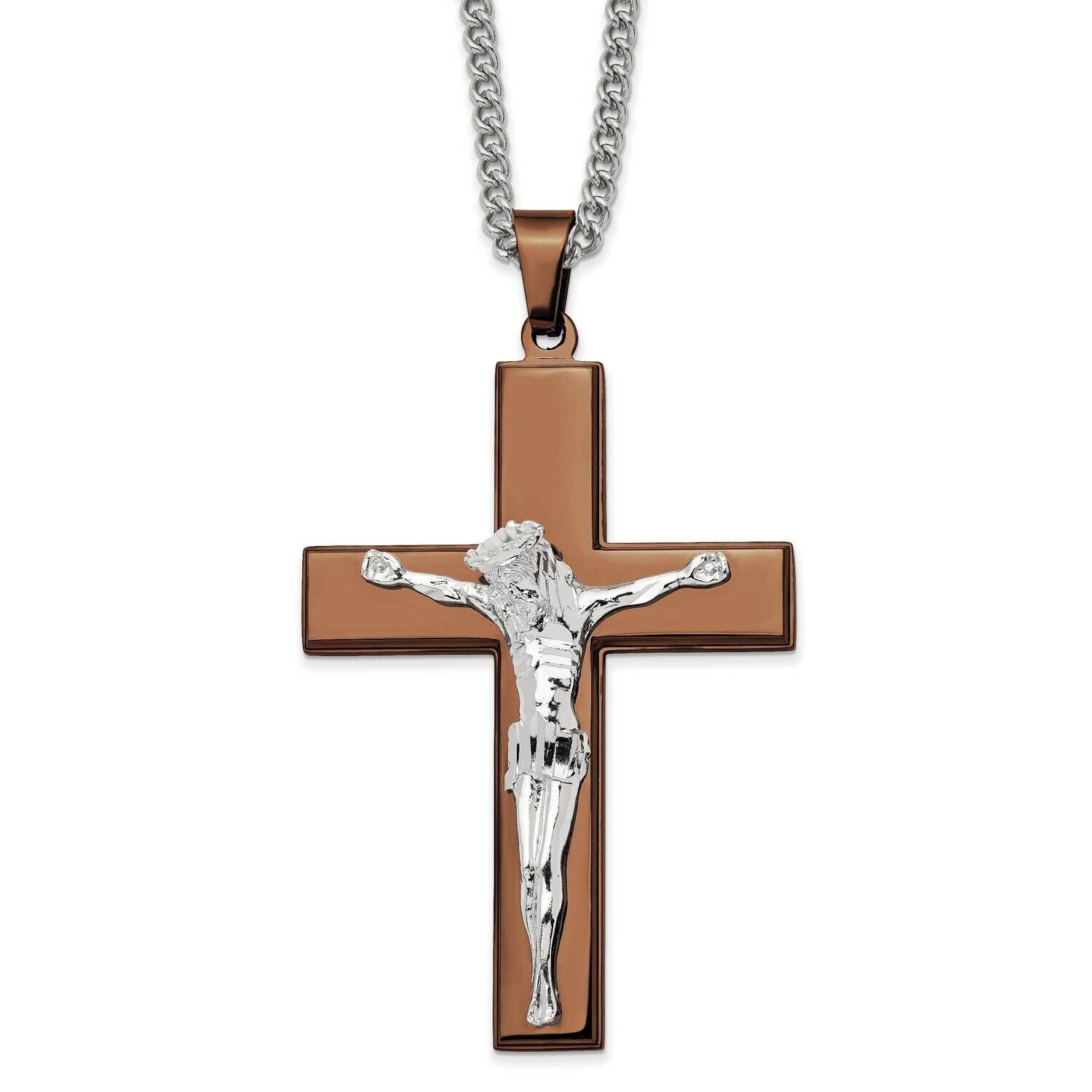 Brown Ip-Plated Crucifix 24 Inch Necklace Stainless Steel Polished SRN2781-24