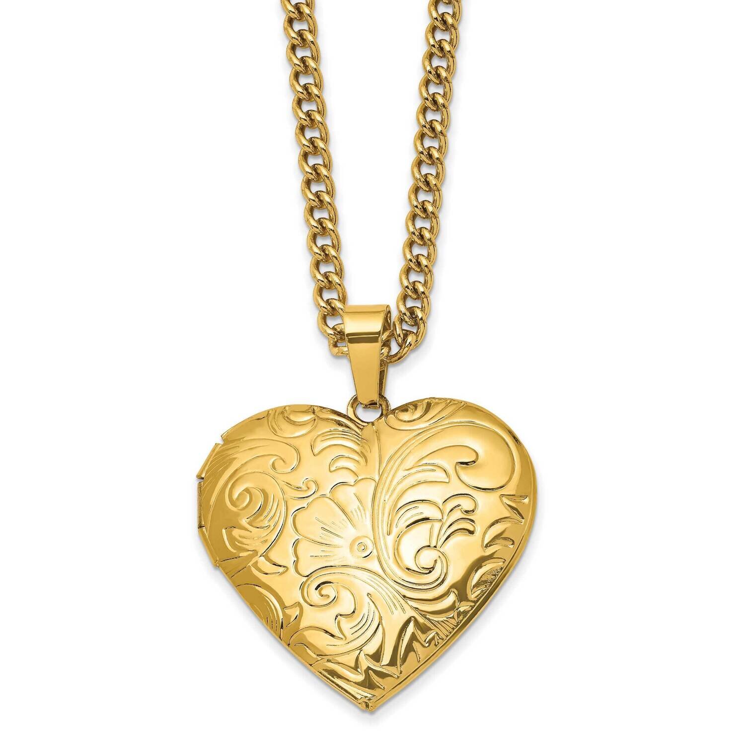 Yellow Ip-Plated Heart Locket 24 Inch Necklace Stainless Steel Polished SRN2784-24