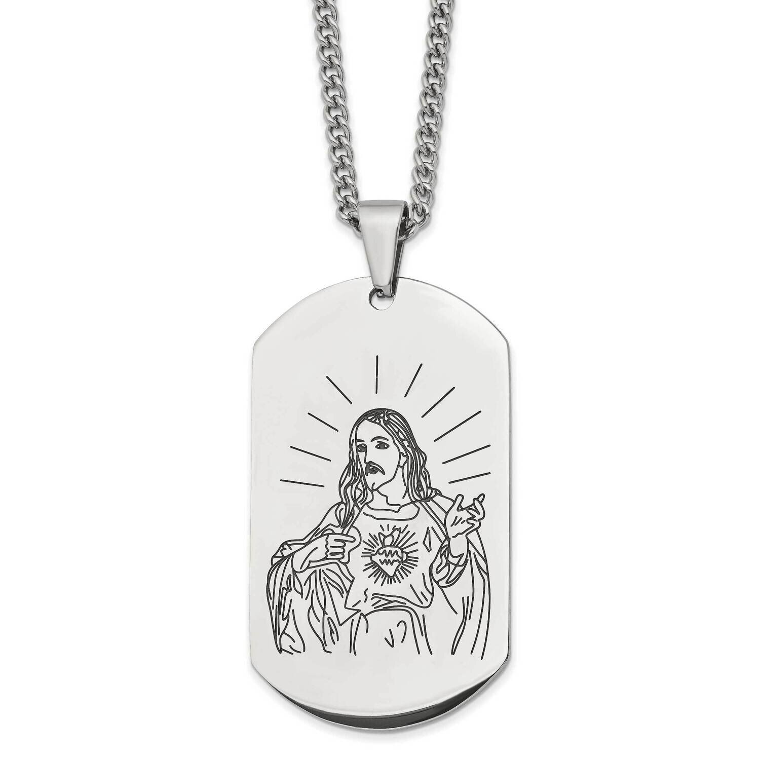 Dog Tag Etched Jesus 24 Inch Necklace Stainless Steel Polished SRN2788-24