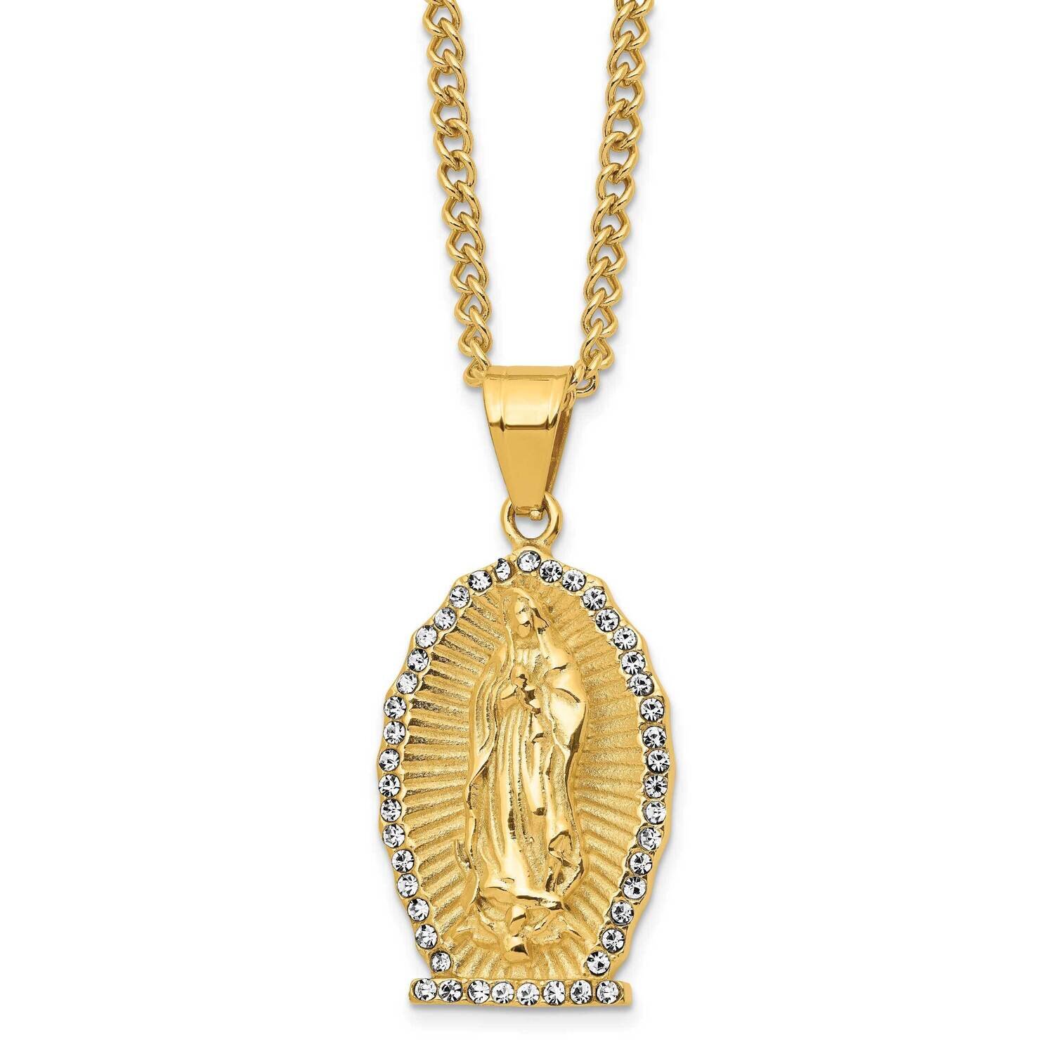 Yellow Ip with Crystal Lady Of Guadalupe Necklace Stainless Steel Polished SRN2794-24 by Chisel, MP…