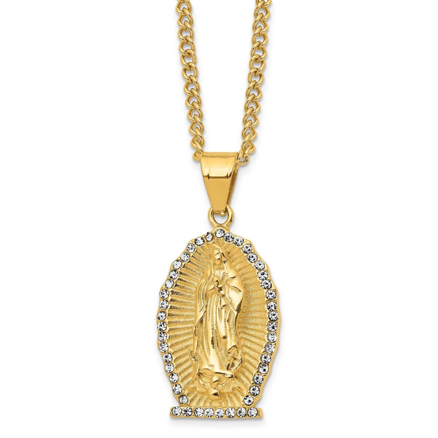 Yellow Ip with Crystal Lady Of Guadalupe Necklace Stainless Steel Polished SRN2794-24