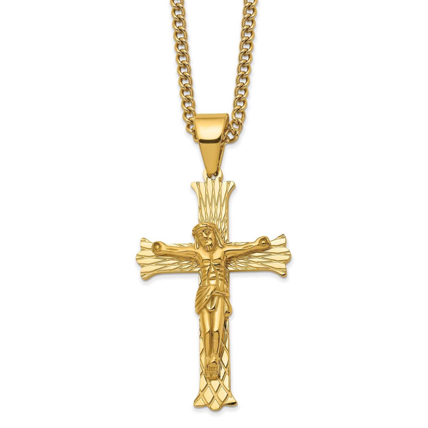 Yellow Ip-Plated Crucifix 24 Inch Necklace Stainless Steel Polished SRN2796-24